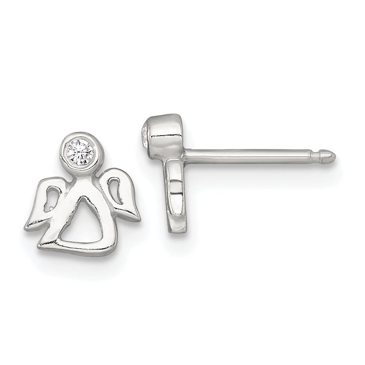 Sterling Silver Polished White CZ Angel Childrens 14 inch Necklace and Post Earrings Set Secondary image