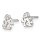 Sterling Silver Polished White CZ Angel Childrens 14 inch Necklace and Post Earrings Set