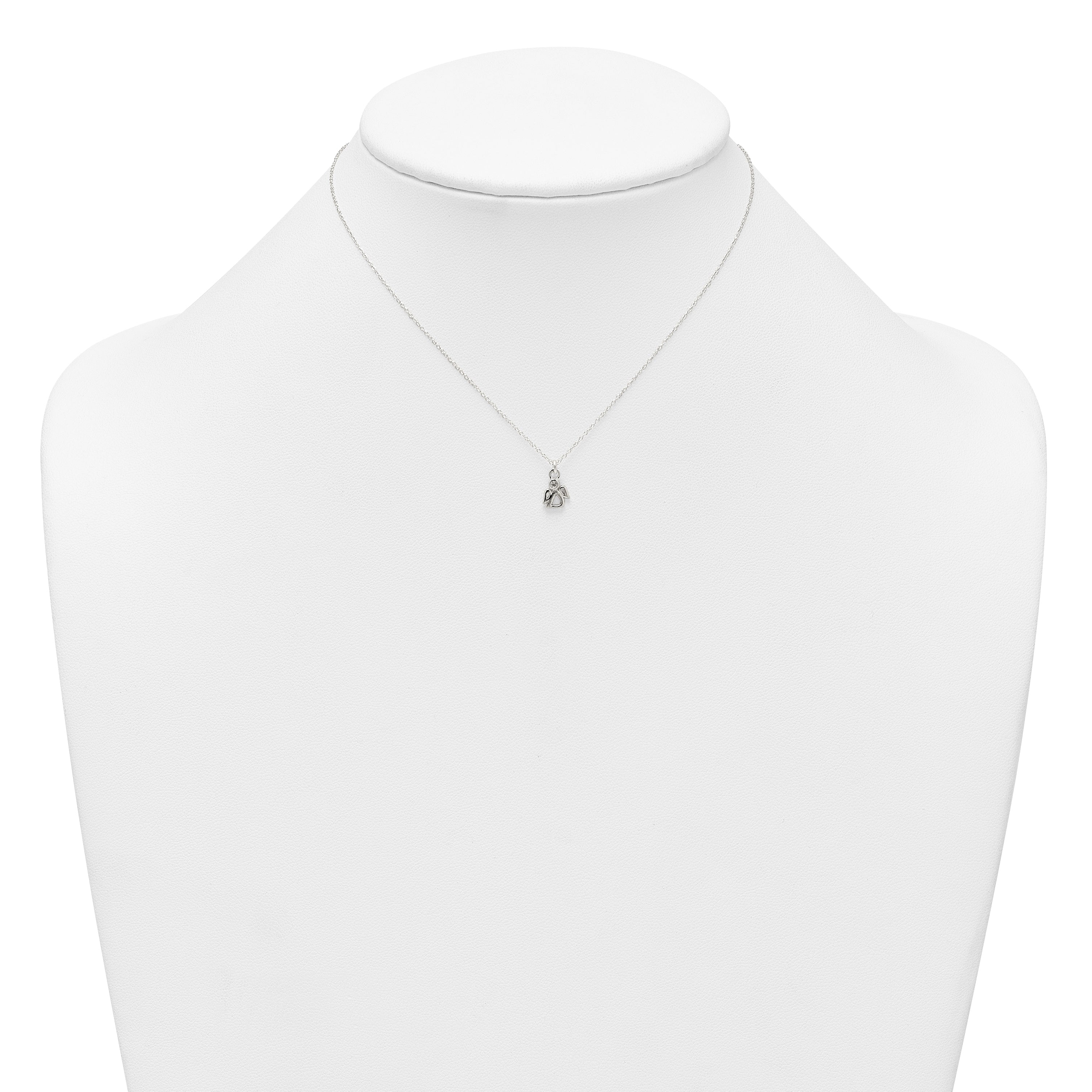 Sterling Silver Polished White CZ Angel Childrens 14 inch Necklace and Post Earrings Set
