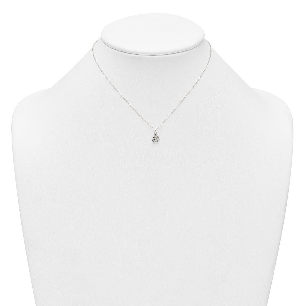 Sterling Silver Polished White CZ Angel Childrens 14 inch Necklace and Post Earrings Set