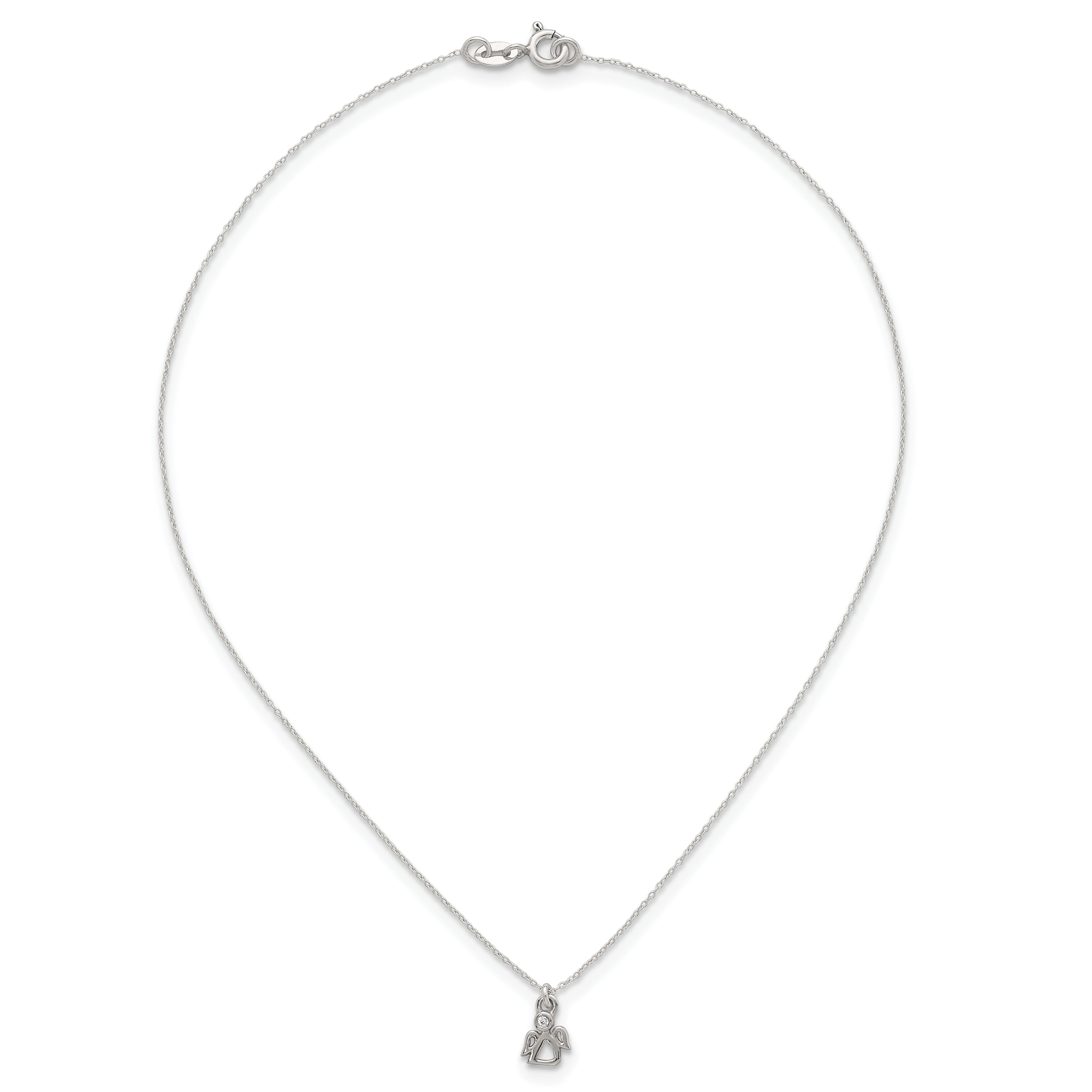 Sterling Silver Polished White CZ Angel Childrens 14 inch Necklace and Post Earrings Set