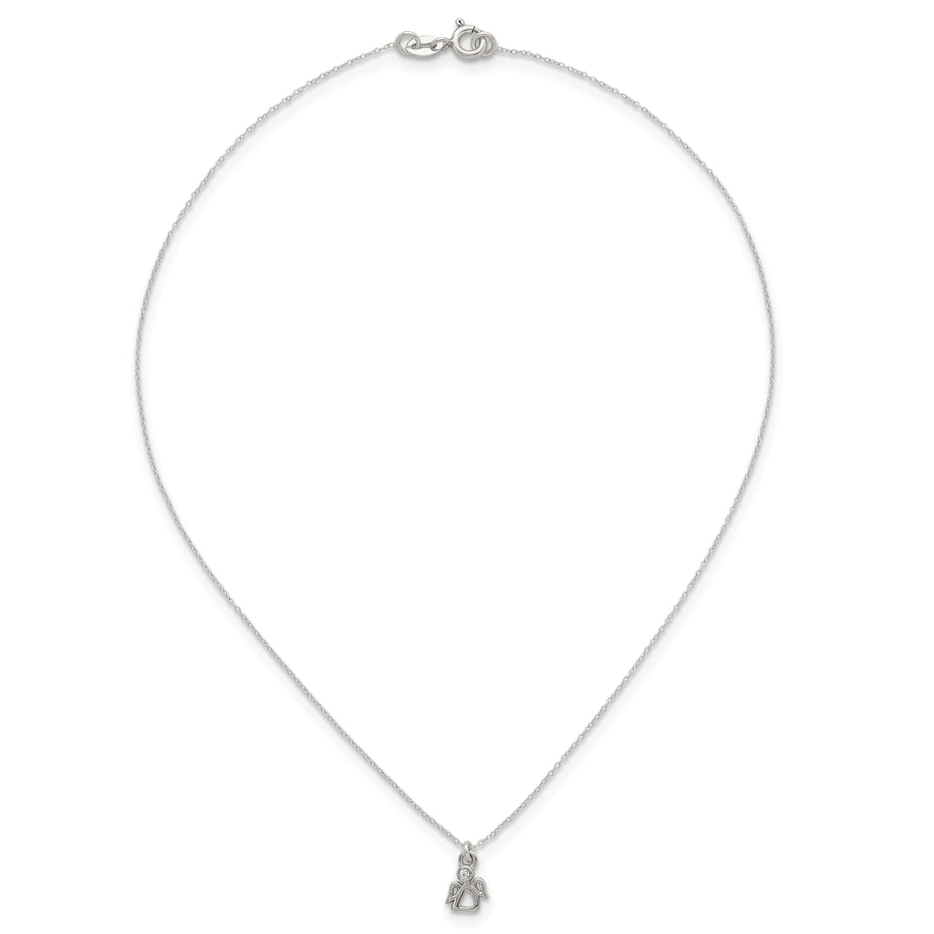 Sterling Silver Polished White CZ Angel Childrens 14 inch Necklace and Post Earrings Set
