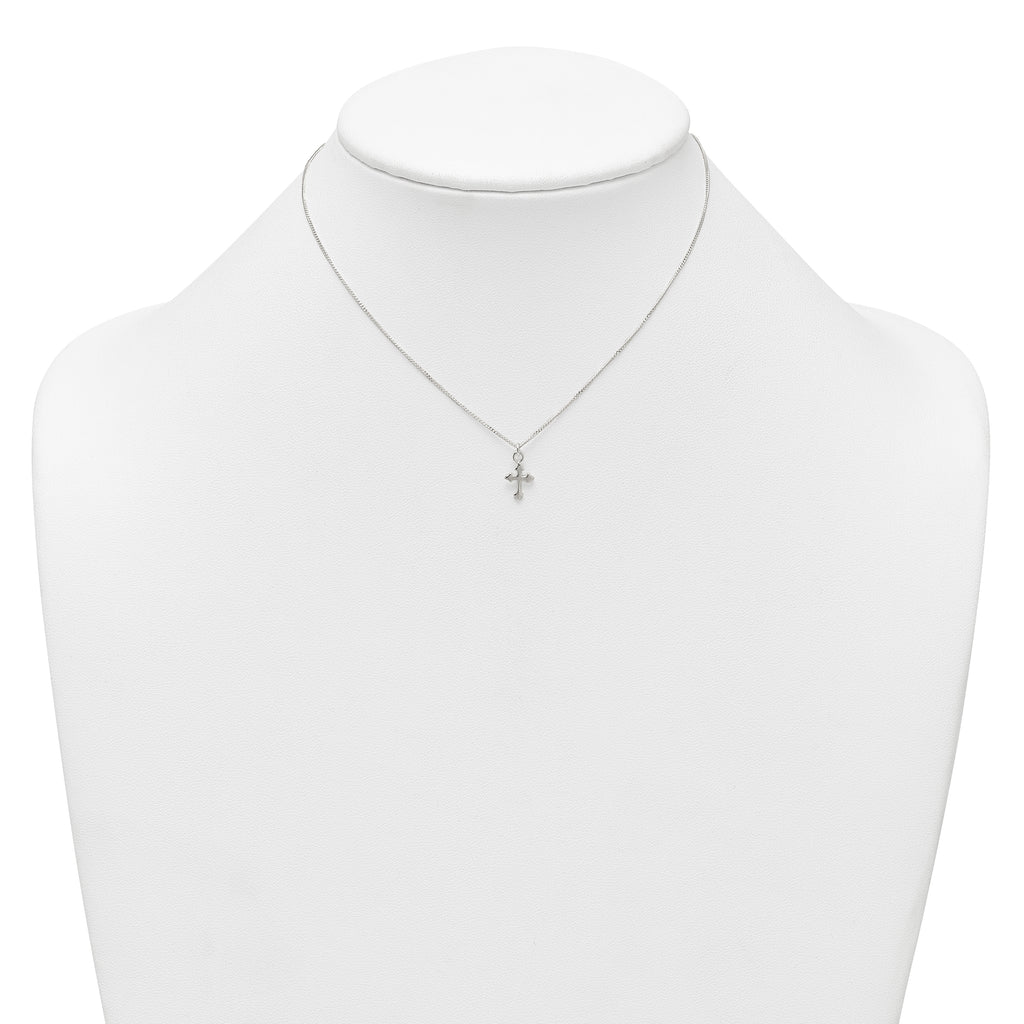 Sterling Silver Polished Cross Childrens 14 inch Necklace and Post Earrings Set