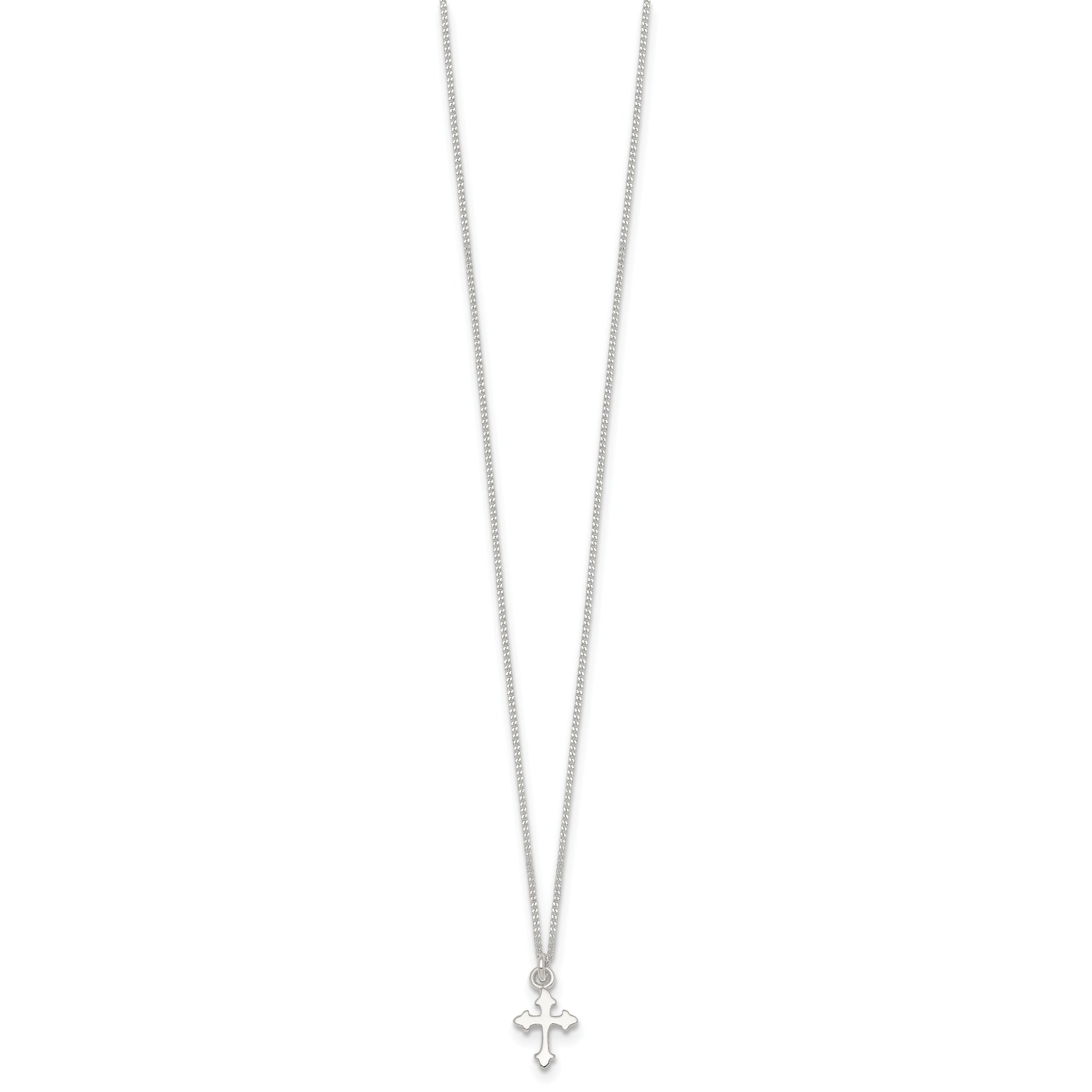 Sterling Silver Polished Cross Childrens 14 inch Necklace and Post Earrings Set