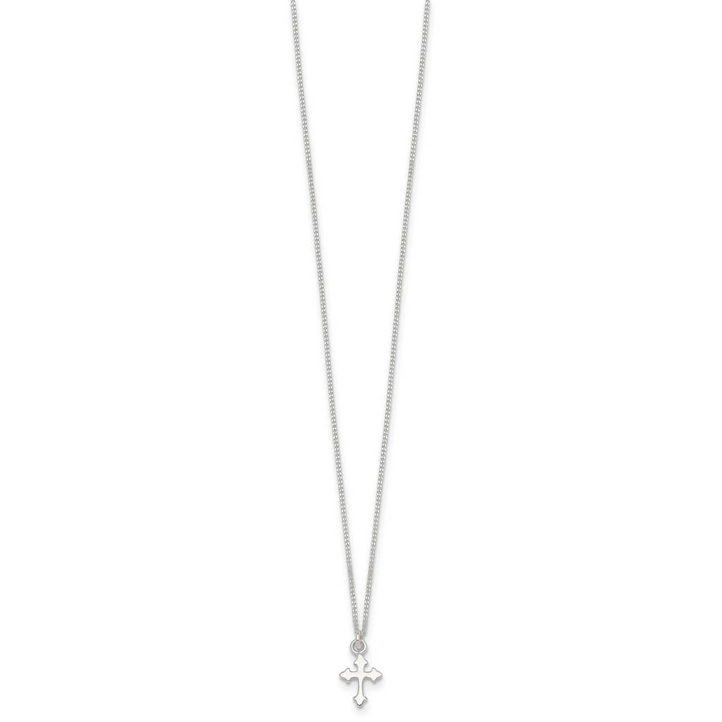 Sterling Silver Polished Cross Childrens 14 inch Necklace and Post Earrings Set
