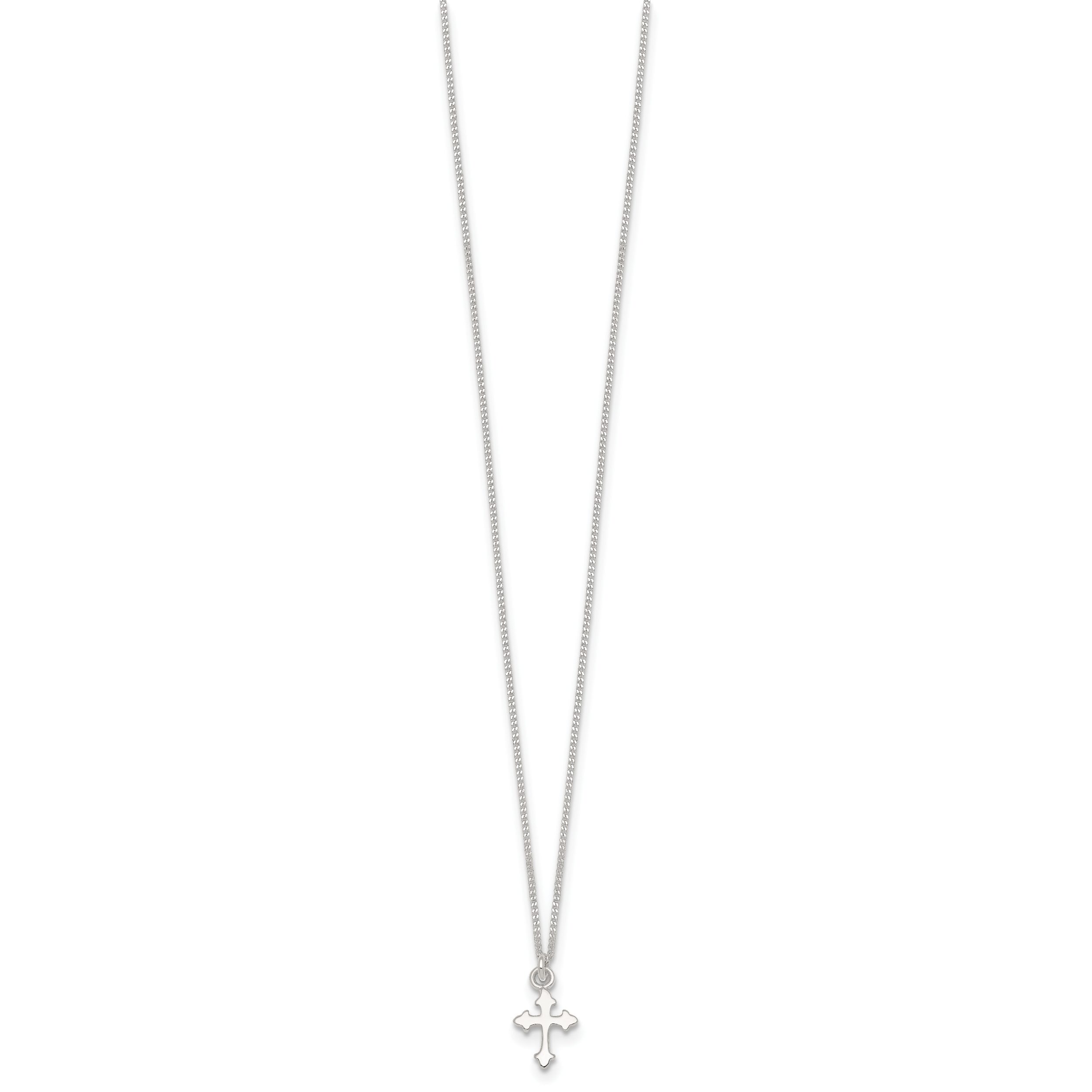 Sterling Silver Polished Cross Childrens 14 inch Necklace and Post Earrings Set
