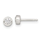 Sterling Silver Polished 4mm White CZ Childrens 14 inch Necklace and Post Earrings Set