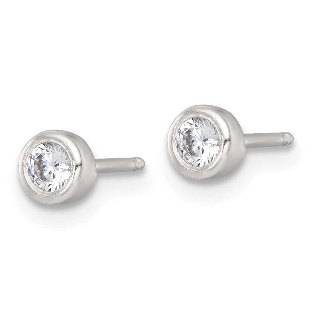 Sterling Silver Polished 4mm White CZ Childrens 14 inch Necklace and Post Earrings Set