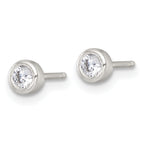 Sterling Silver Polished 4mm White CZ Childrens 14 inch Necklace and Post Earrings Set