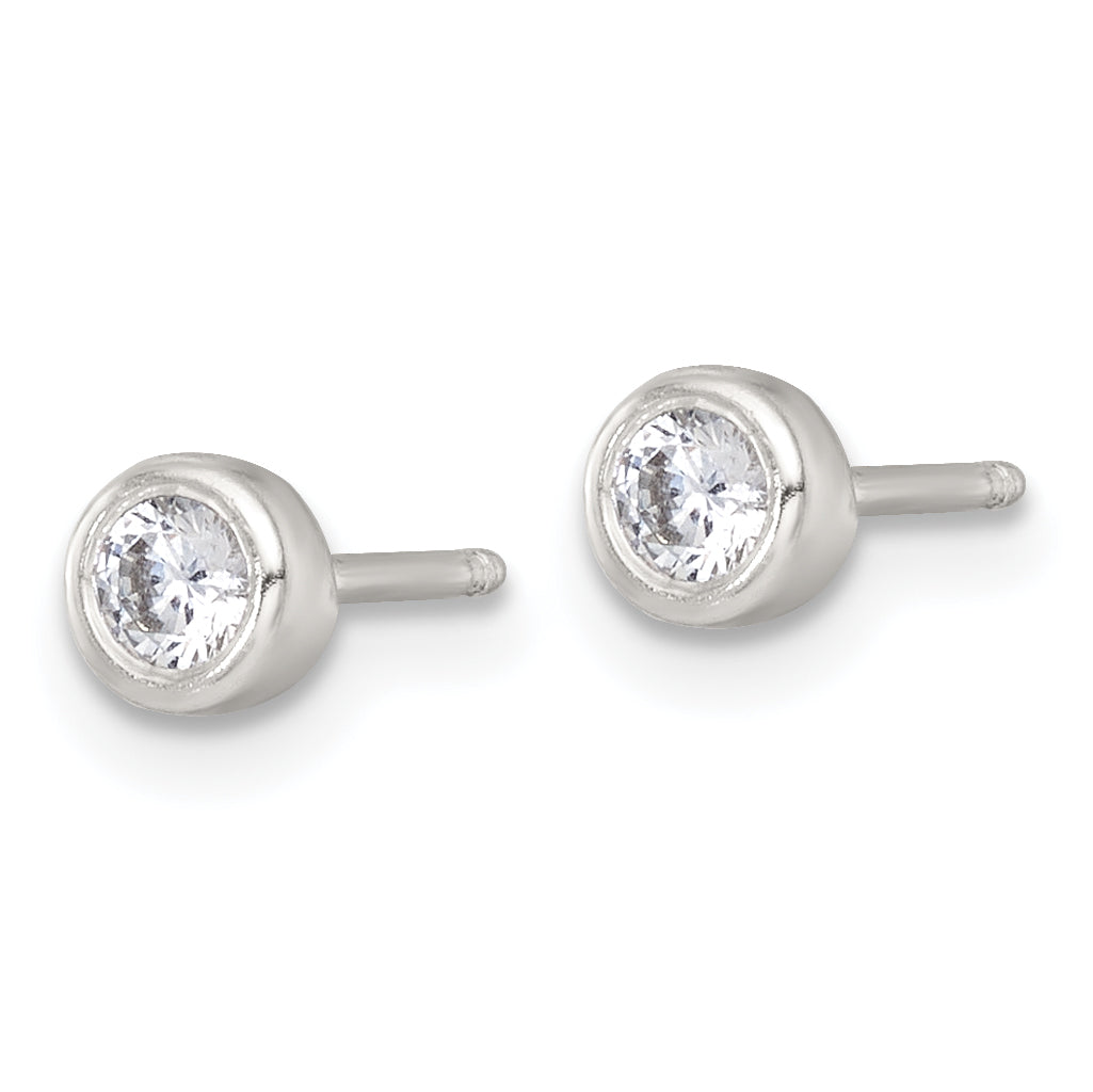 Sterling Silver Polished 4mm White CZ Childrens 14 inch Necklace and Post Earrings Set