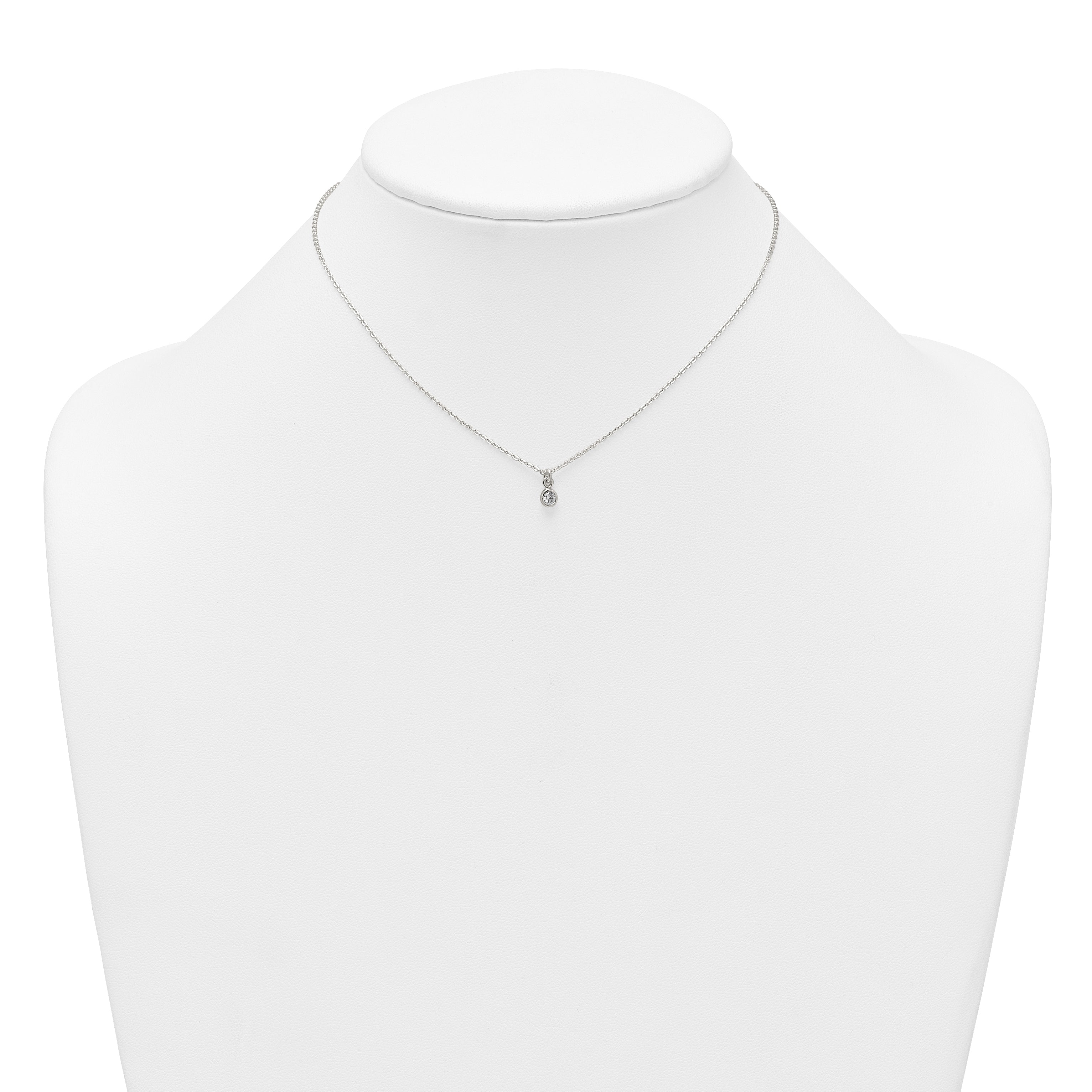 Sterling Silver Polished 4mm White CZ Childrens 14 inch Necklace and Post Earrings Set