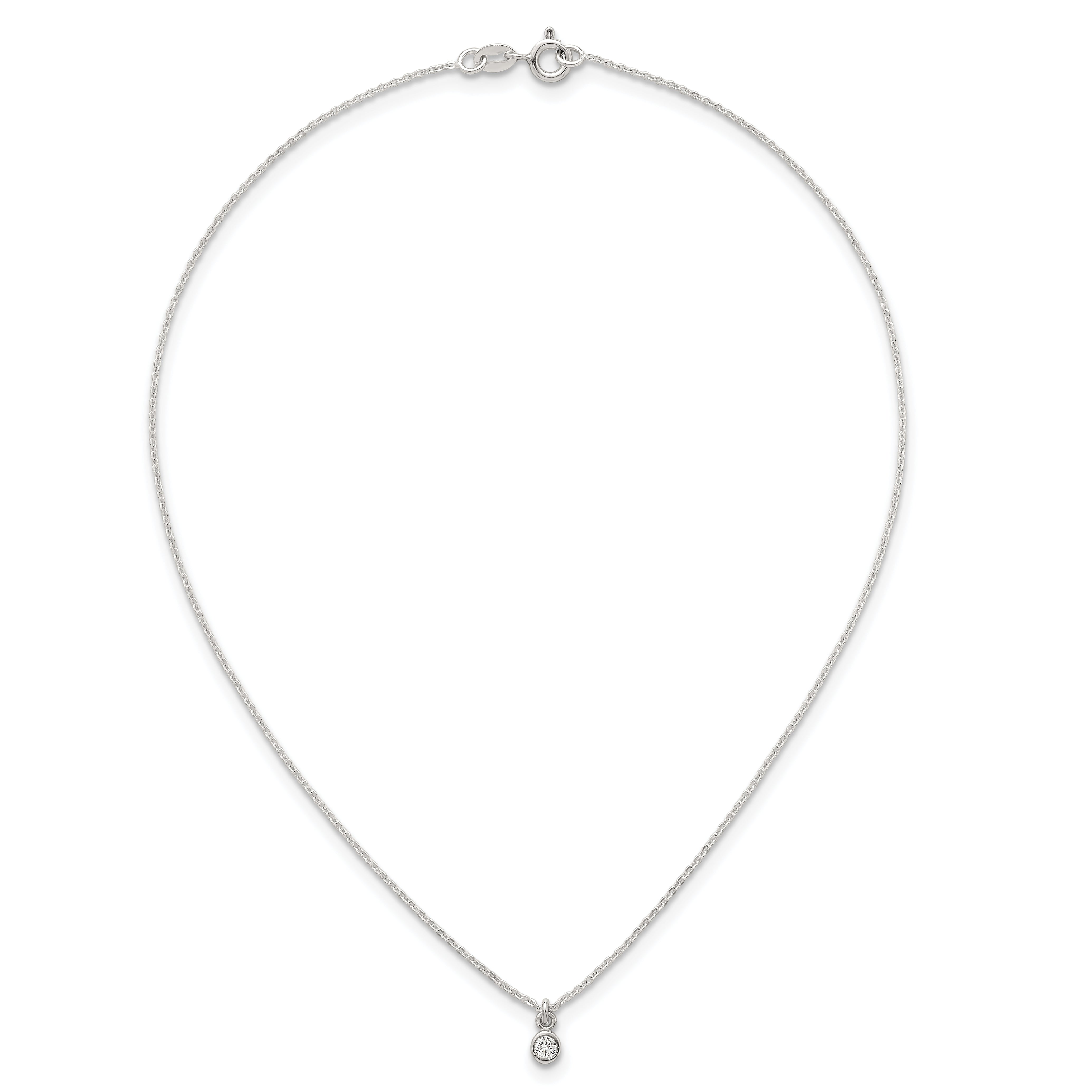 Sterling Silver Polished 4mm White CZ Childrens 14 inch Necklace and Post Earrings Set