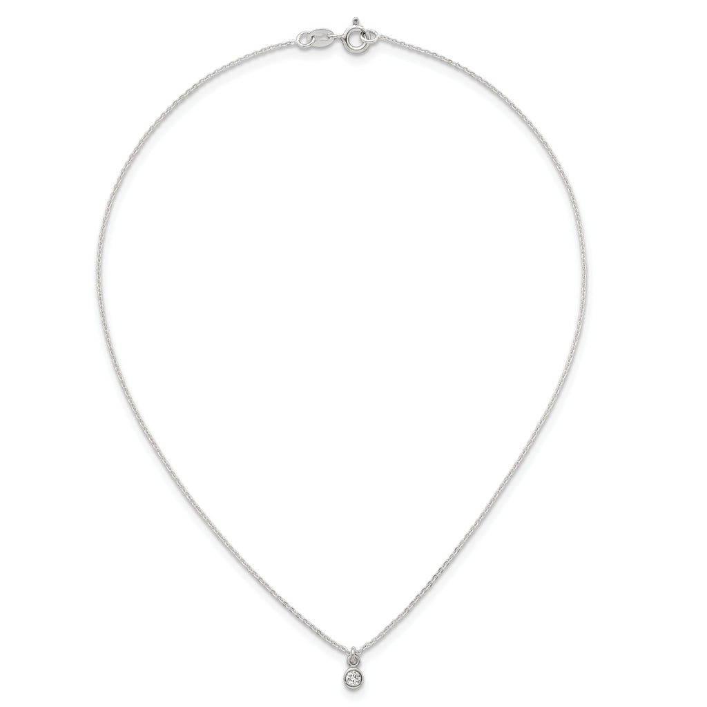 Sterling Silver Polished 4mm White CZ Childrens 14 inch Necklace and Post Earrings Set