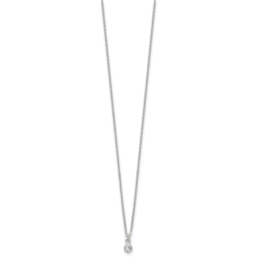 Sterling Silver Polished 4mm White CZ Childrens 14 inch Necklace and Post Earrings Set