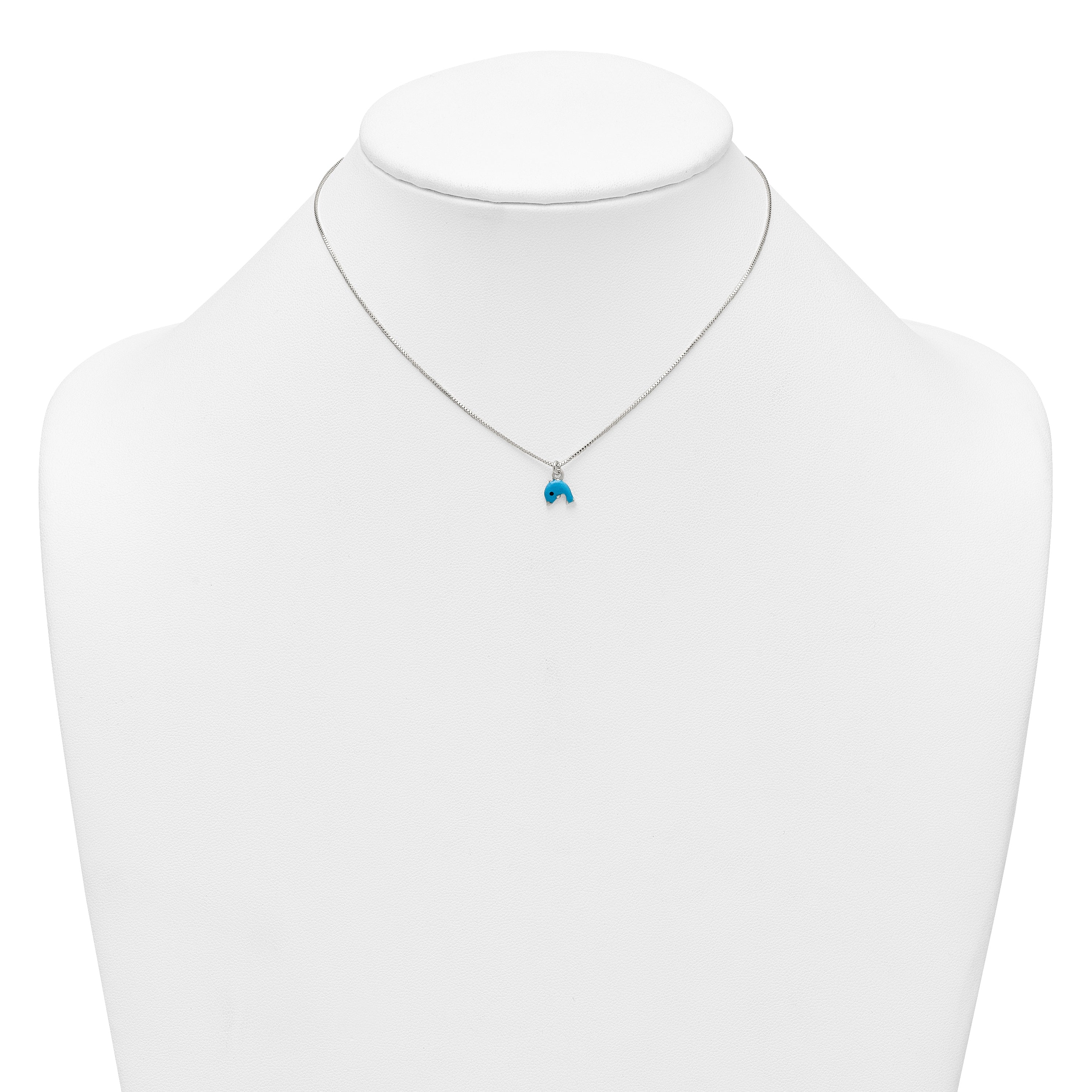 Sterling Silver Polished Blue and Black Enameled Dolphin Childrens 14 inch Necklace and Post Earrings Set