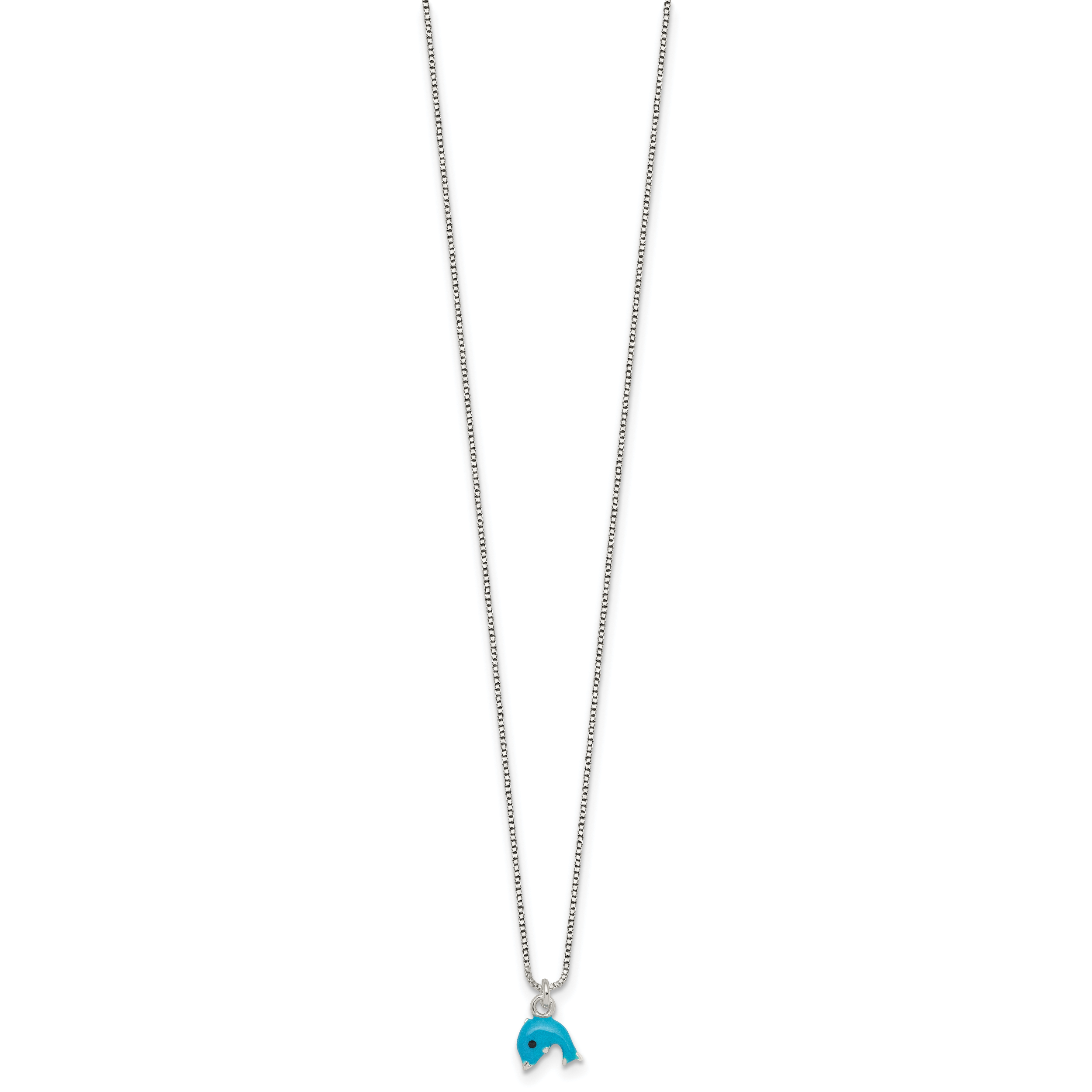 Sterling Silver Polished Blue and Black Enameled Dolphin Childrens 14 inch Necklace and Post Earrings Set