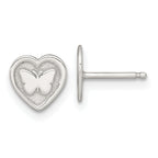 Sterling Silver Polished and Textured Butterfly in Heart Childrens 14 inch Necklace and Post Earrings Set