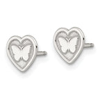 Sterling Silver Polished and Textured Butterfly in Heart Childrens 14 inch Necklace and Post Earrings Set