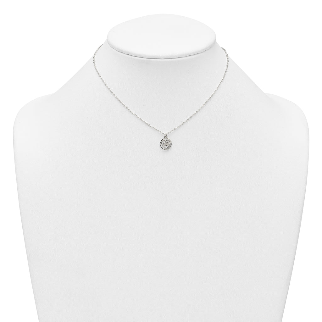 Sterling Silver Polished and Textured Butterfly in Heart Childrens 14 inch Necklace and Post Earrings Set