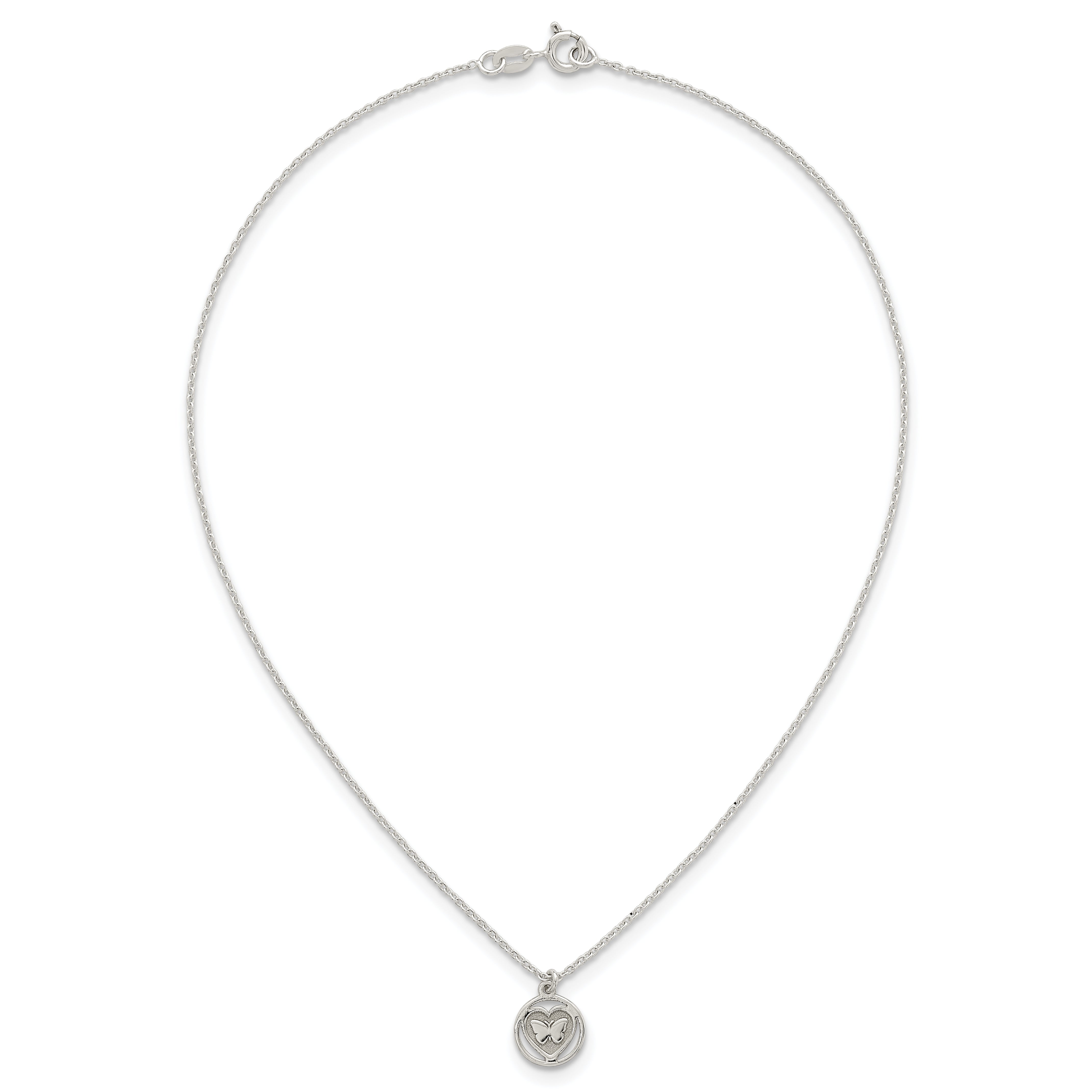 Sterling Silver Polished and Textured Butterfly in Heart Childrens 14 inch Necklace and Post Earrings Set