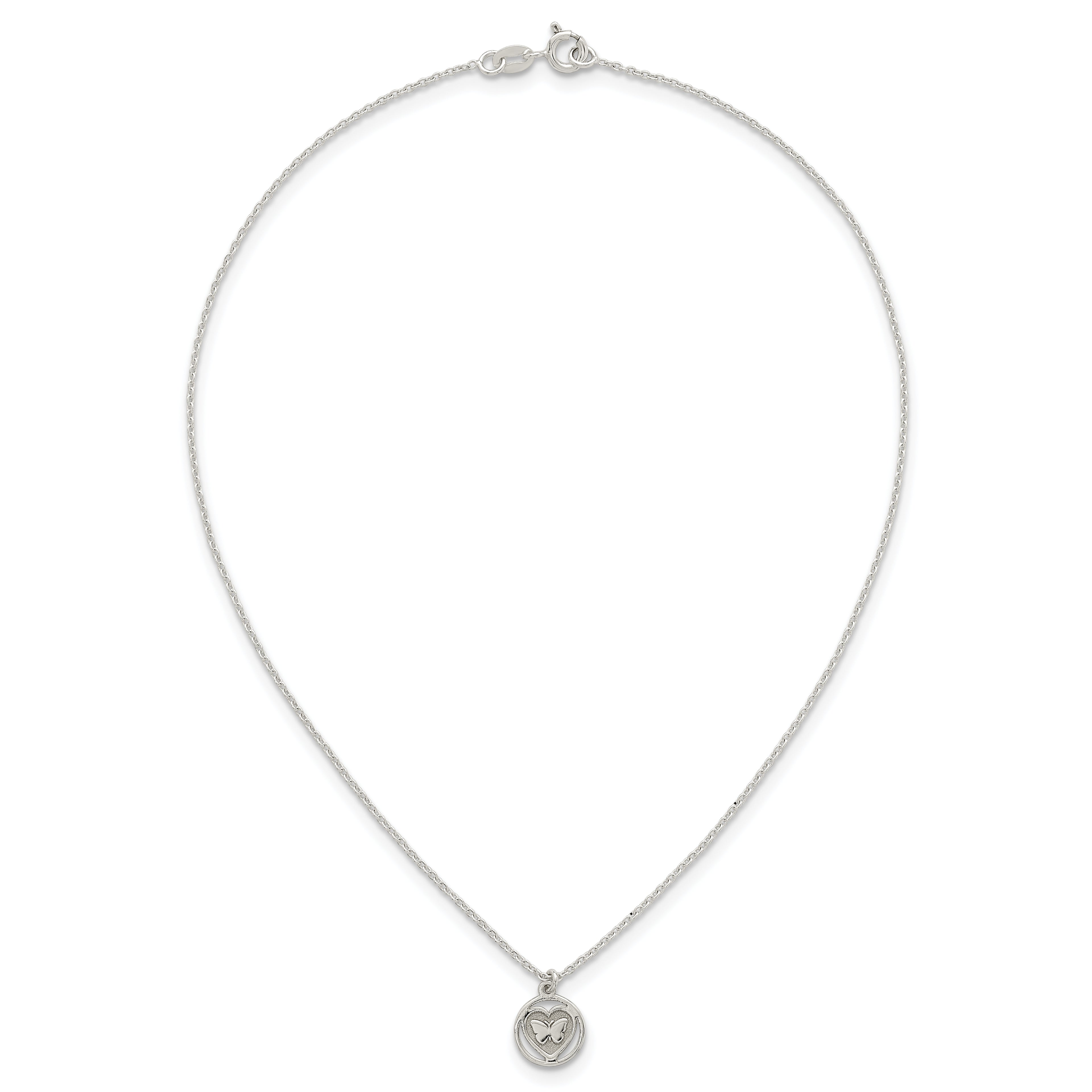 Sterling Silver Polished and Textured Butterfly in Heart Childrens 14 inch Necklace and Post Earrings Set