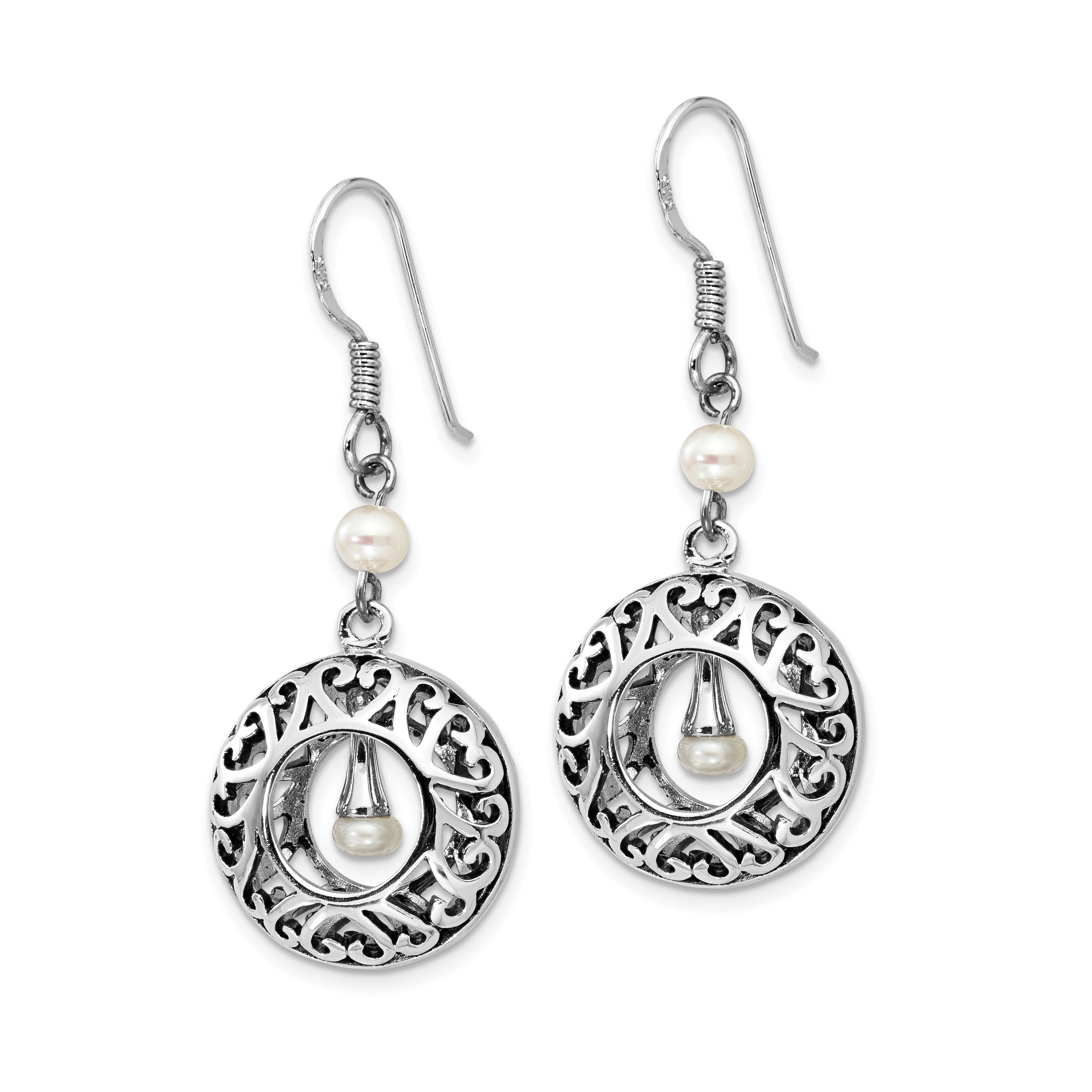 Sentimental Expressions Sterling Silver Rhodium-plated Antiqued FW Cultured Pearls of Wisdom Dangle Earrings Secondary image