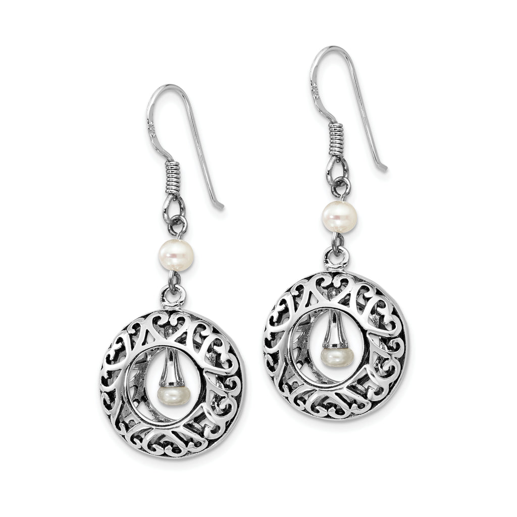 Sentimental Expressions Sterling Silver Rhodium-plated Antiqued FW Cultured Pearls of Wisdom Dangle Earrings