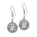 Sentimental Expressions Sterling Silver Rhodium-plated Antiqued FW Cultured Pearls of Wisdom Dangle Earrings