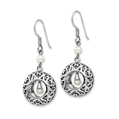 Sentimental Expressions Sterling Silver Rhodium-plated Antiqued FW Cultured Pearls of Wisdom Dangle Earrings