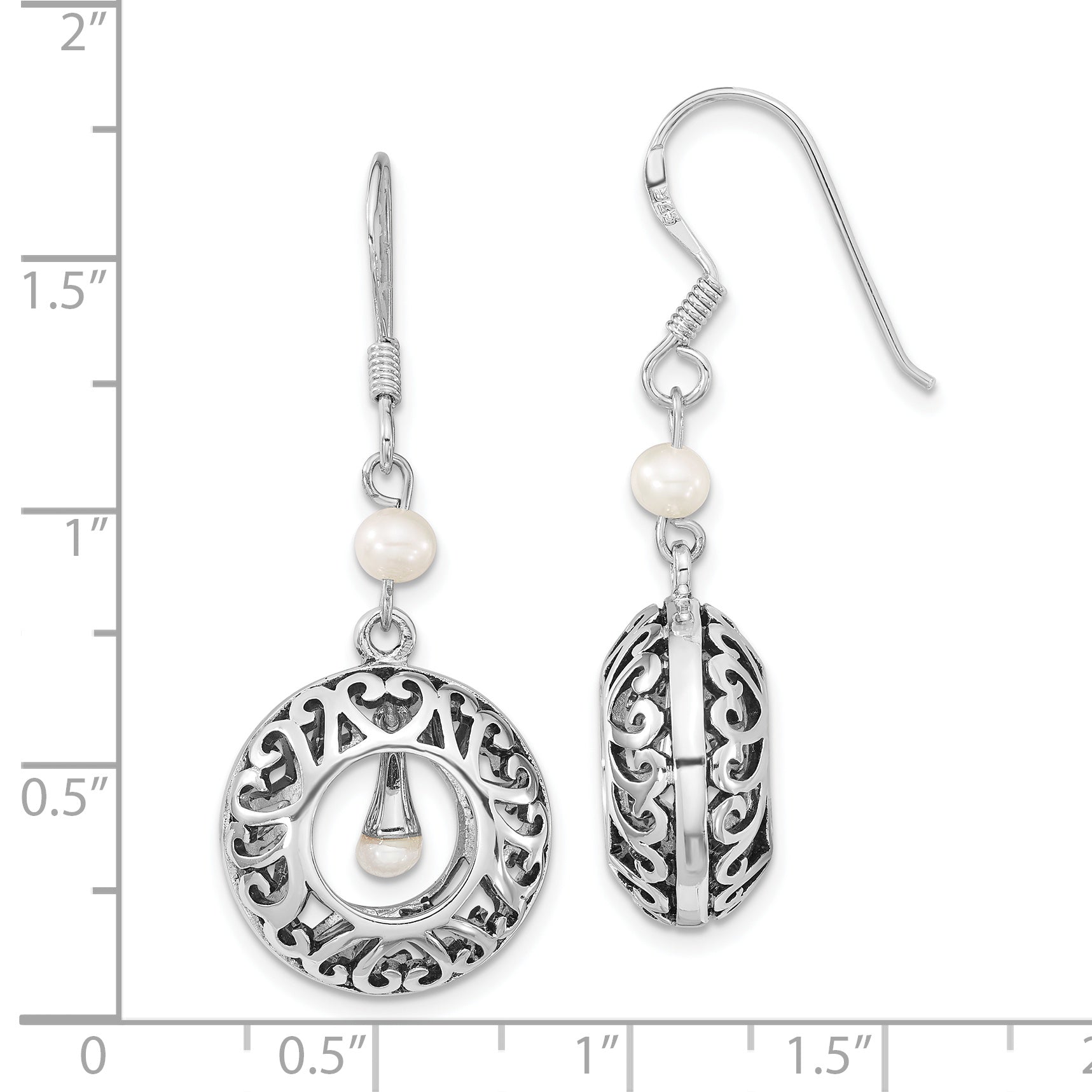 Sentimental Expressions Sterling Silver Rhodium-plated Antiqued FW Cultured Pearls of Wisdom Dangle Earrings