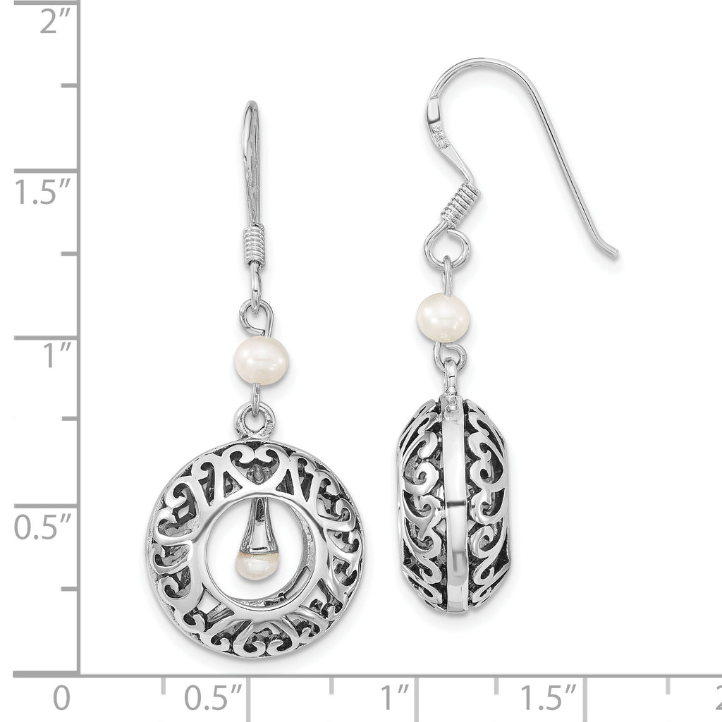 Sentimental Expressions Sterling Silver Rhodium-plated Antiqued FW Cultured Pearls of Wisdom Dangle Earrings