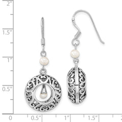 Sentimental Expressions Sterling Silver Rhodium-plated Antiqued FW Cultured Pearls of Wisdom Dangle Earrings