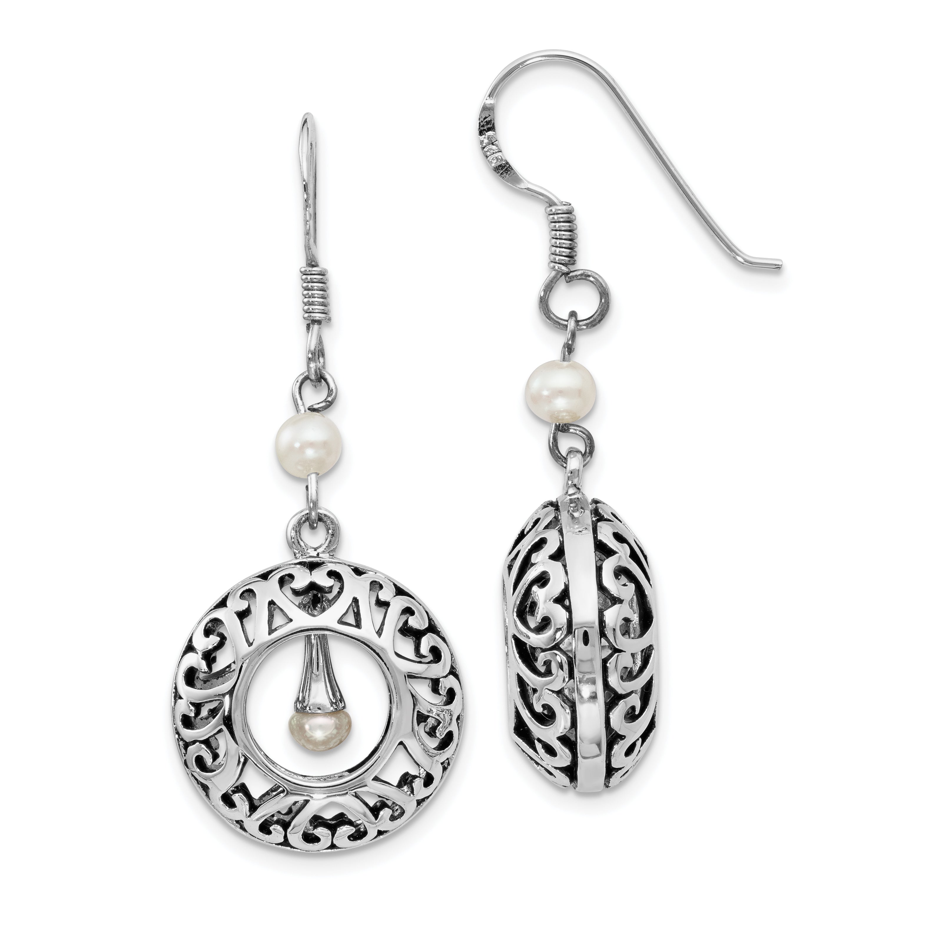 Sentimental Expressions Sterling Silver Rhodium-plated Antiqued FW Cultured Pearls of Wisdom Dangle Earrings Main image