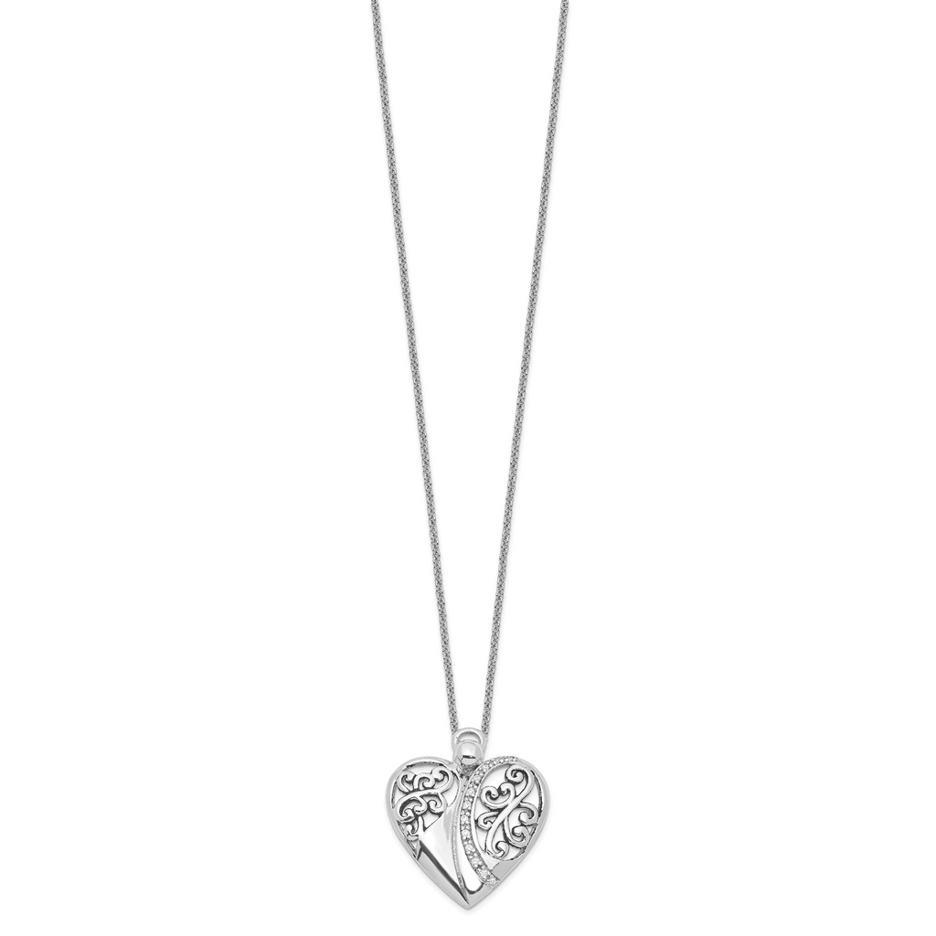 Sentimental Expressions Sterling Silver Rhodium-plated CZ Antiqued 18in Angel of Love Necklace