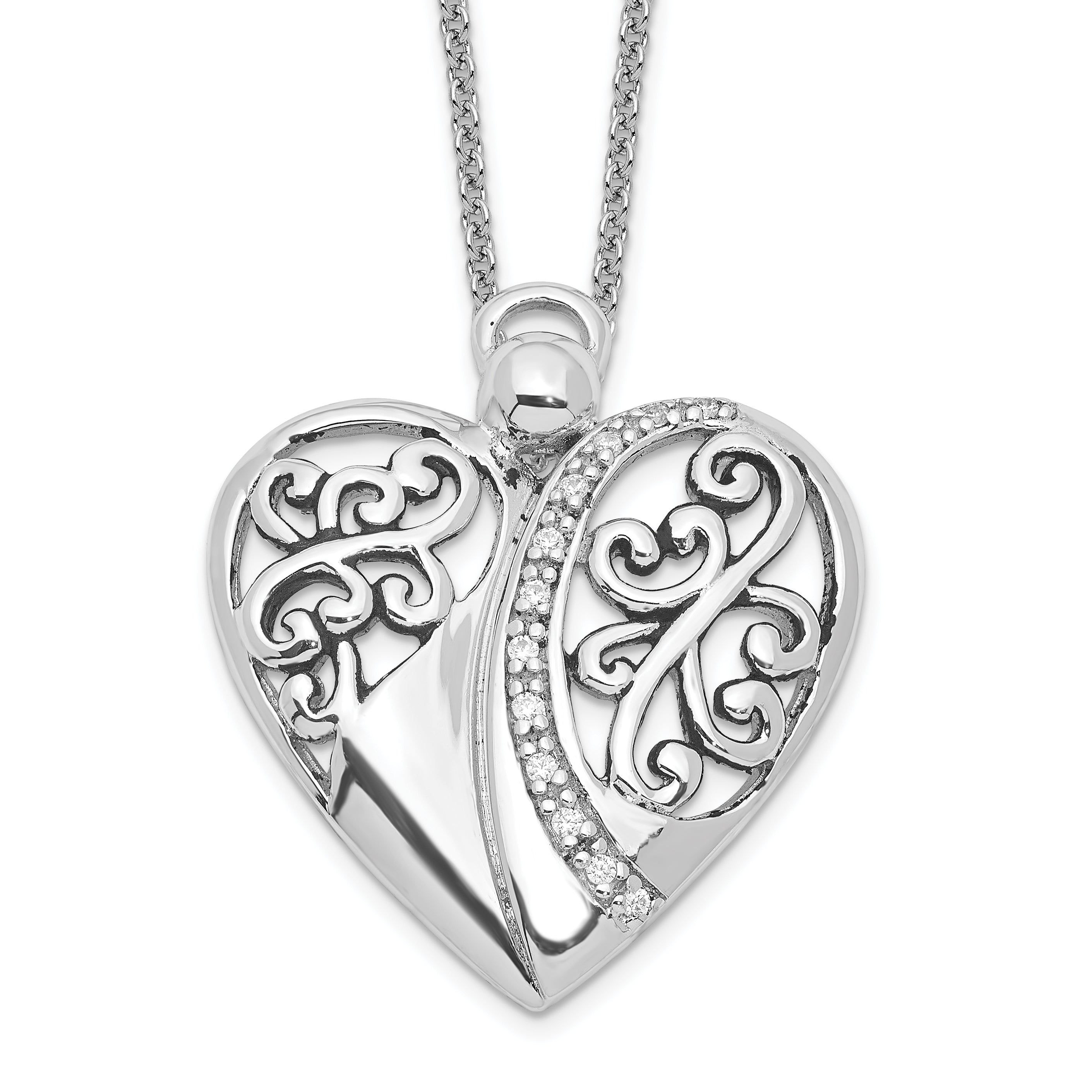 Sentimental Expressions Sterling Silver Rhodium-plated CZ Antiqued 18in Angel of Love Necklace Main image