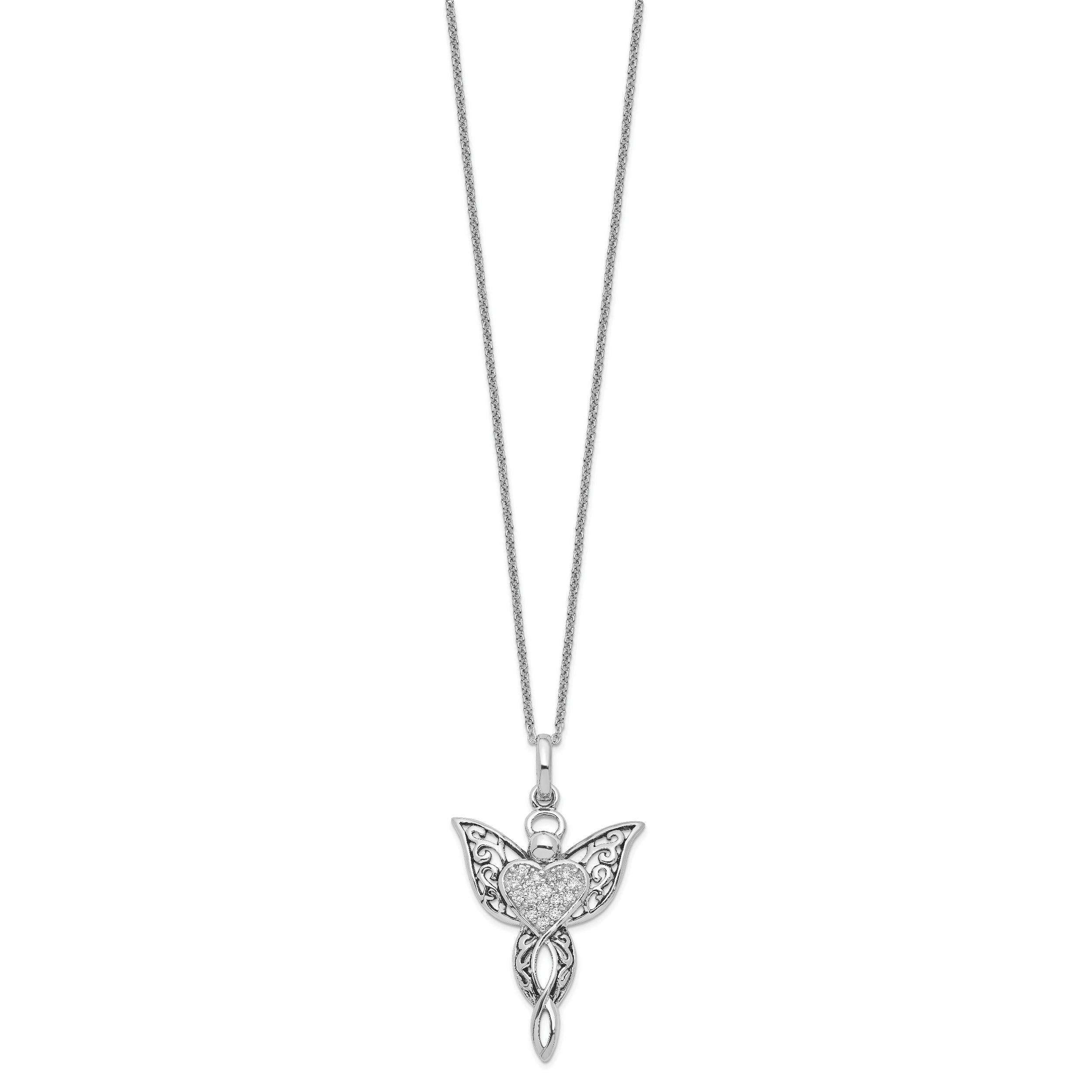Sentimental Expressions Sterling Silver Rhodium-plated CZ Antiqued Angel of Blessing 18in Necklace