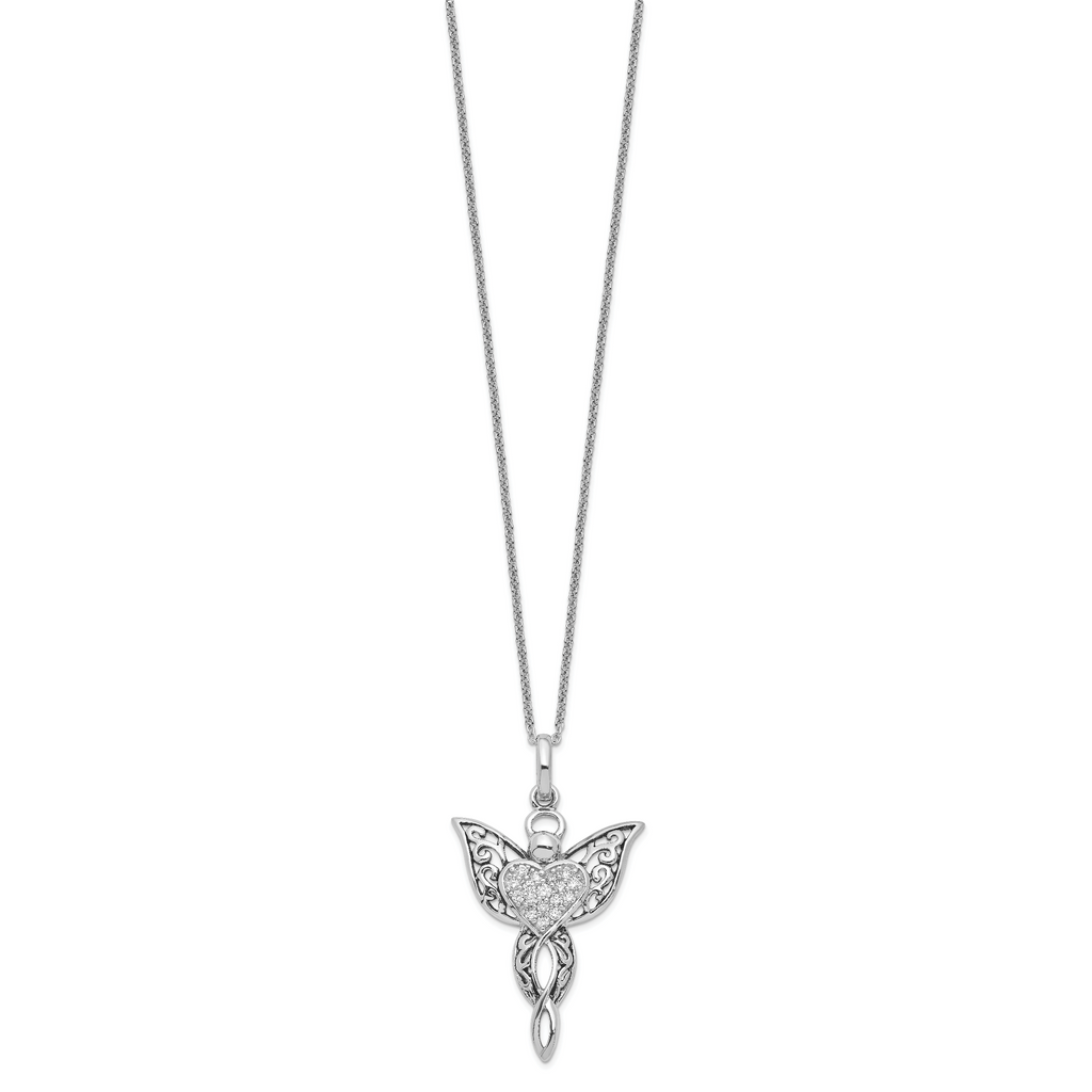 Sentimental Expressions Sterling Silver Rhodium-plated CZ Antiqued Angel of Blessing 18in Necklace