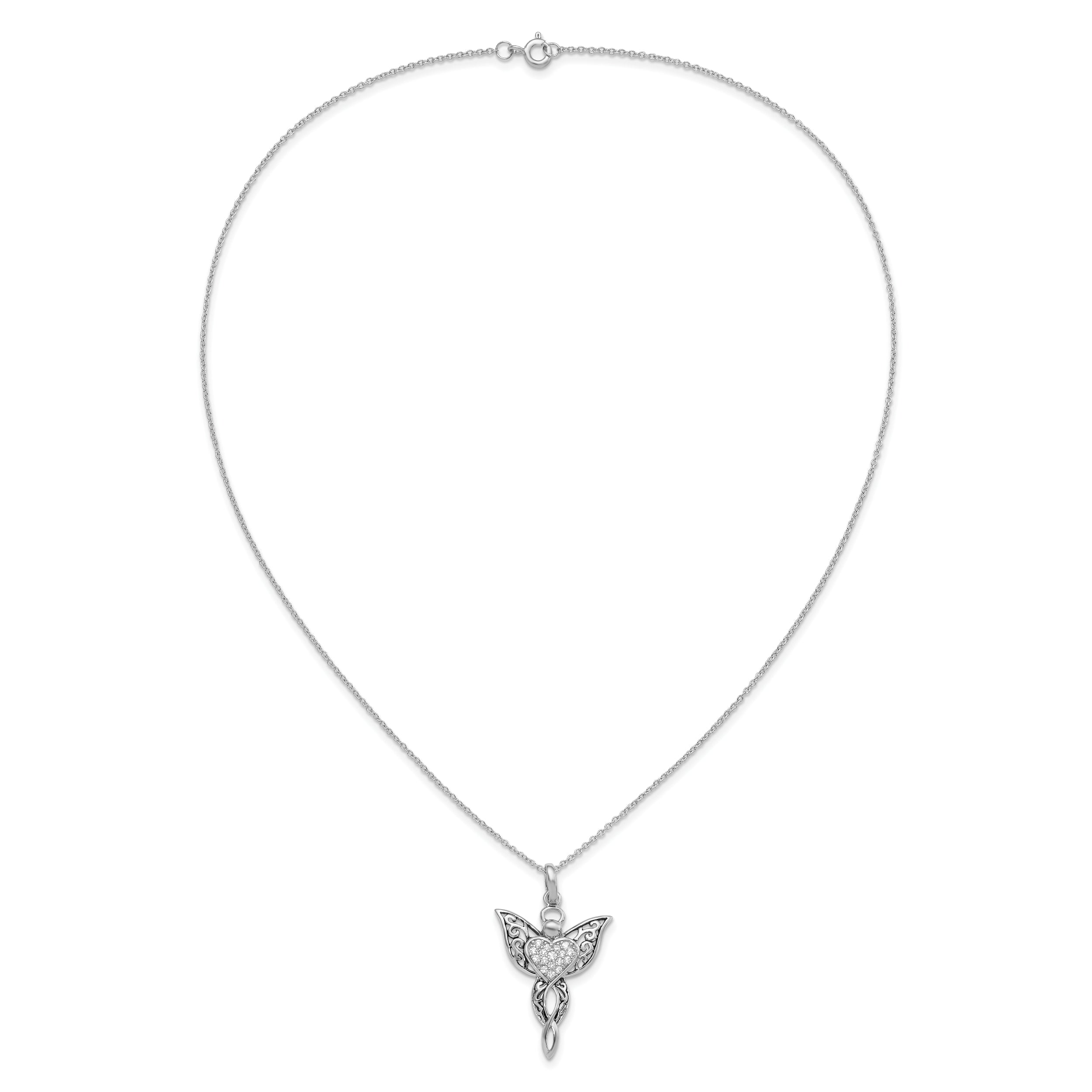 Sentimental Expressions Sterling Silver Rhodium-plated CZ Antiqued Angel of Blessing 18in Necklace