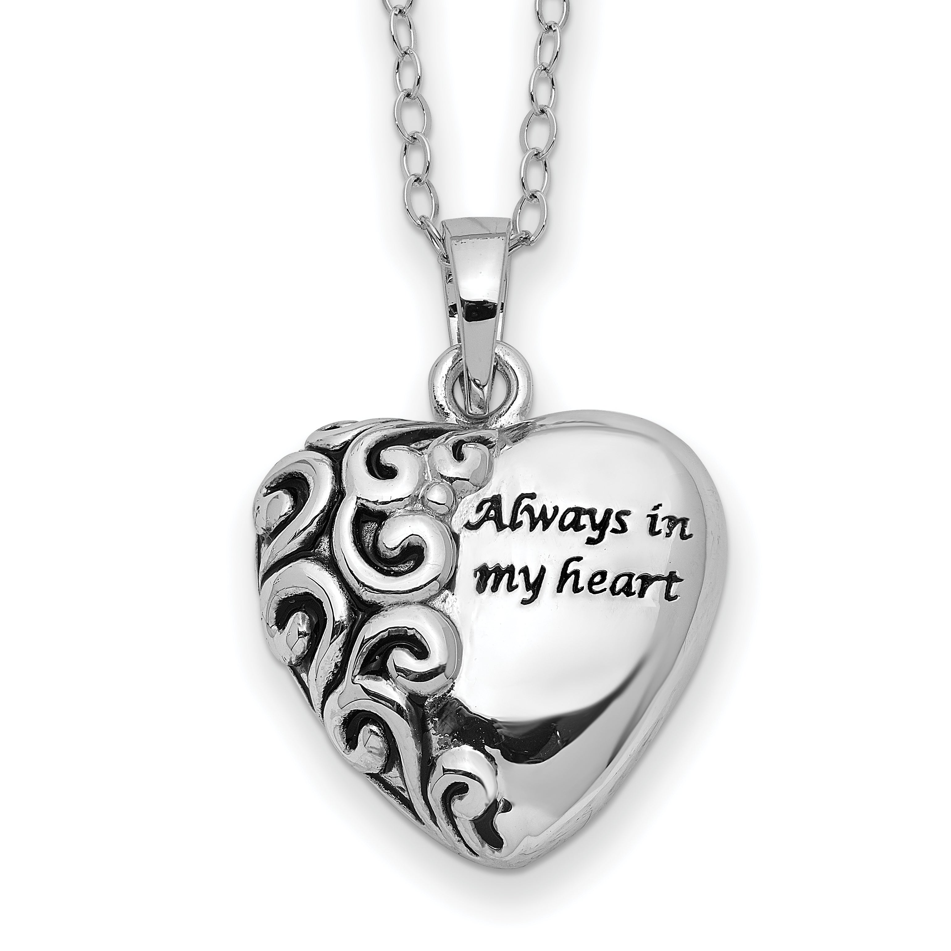 Sentimental Expressions Sterling Silver Antiqued Heart Remembrance Ash Holder 18 Inch Necklace Main image