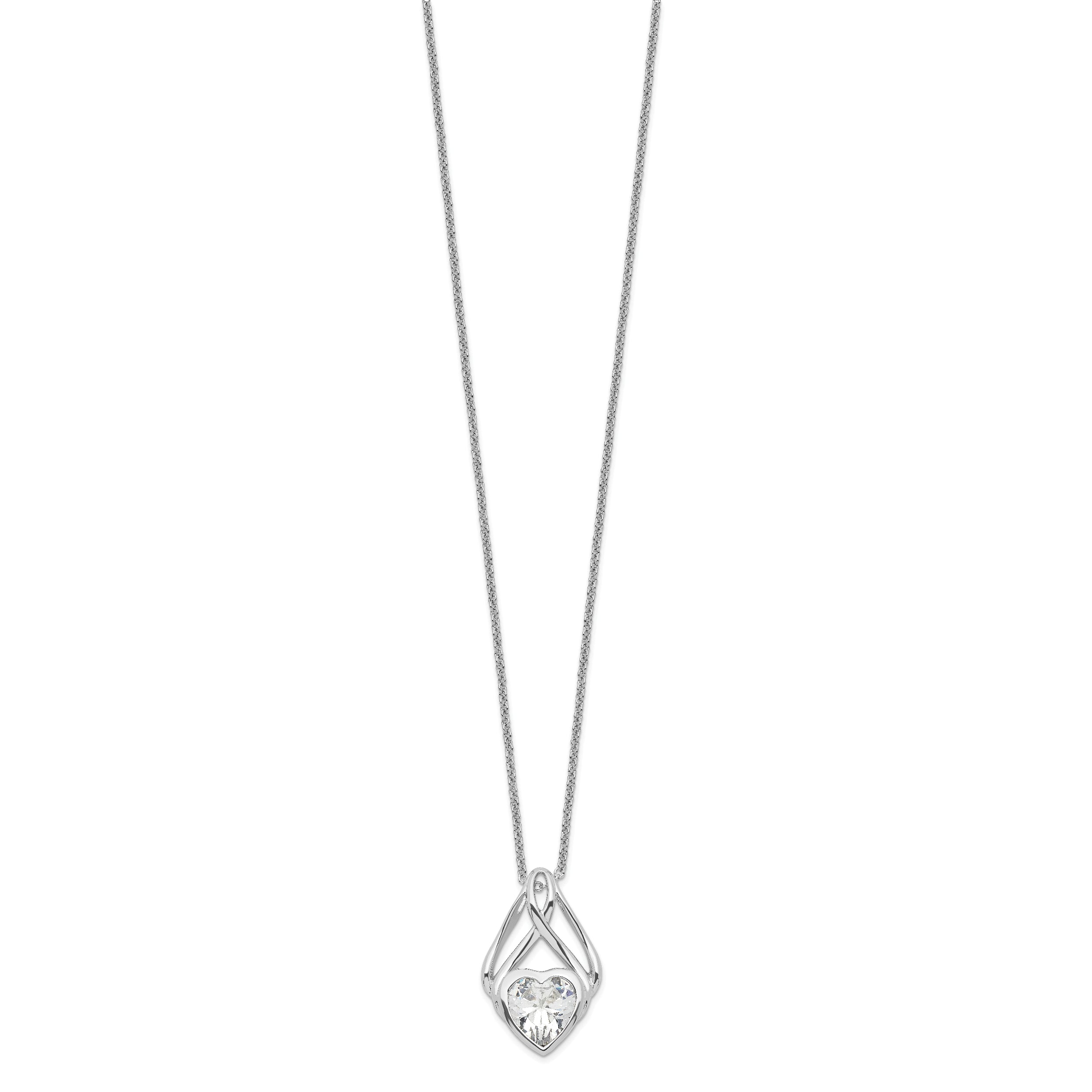 Sentimental Expressions Sterling Silver Rhodium-plated CZ Wrapped Around My Heart 18in Necklace