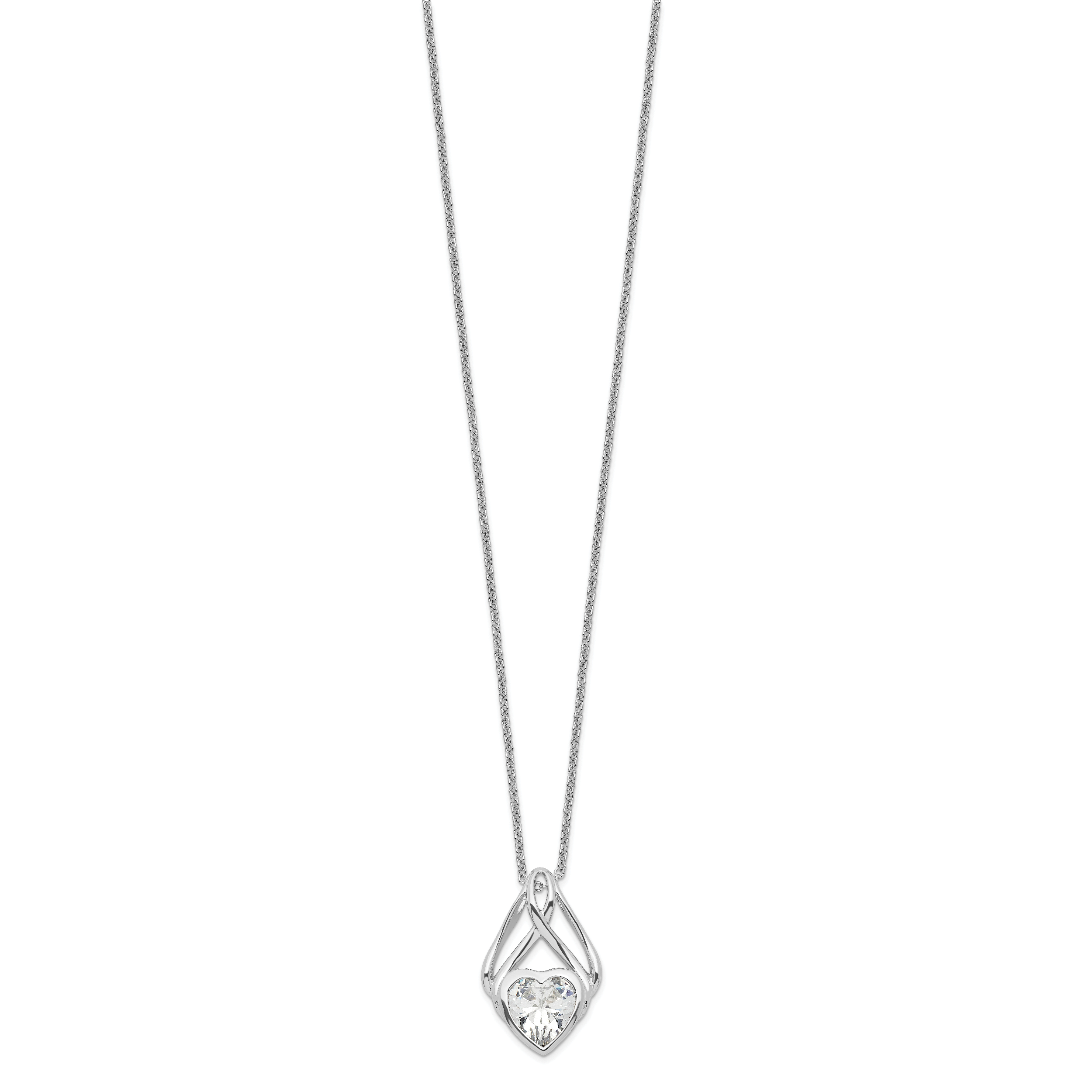 Sentimental Expressions Sterling Silver Rhodium-plated CZ Wrapped Around My Heart 18in Necklace Secondary image