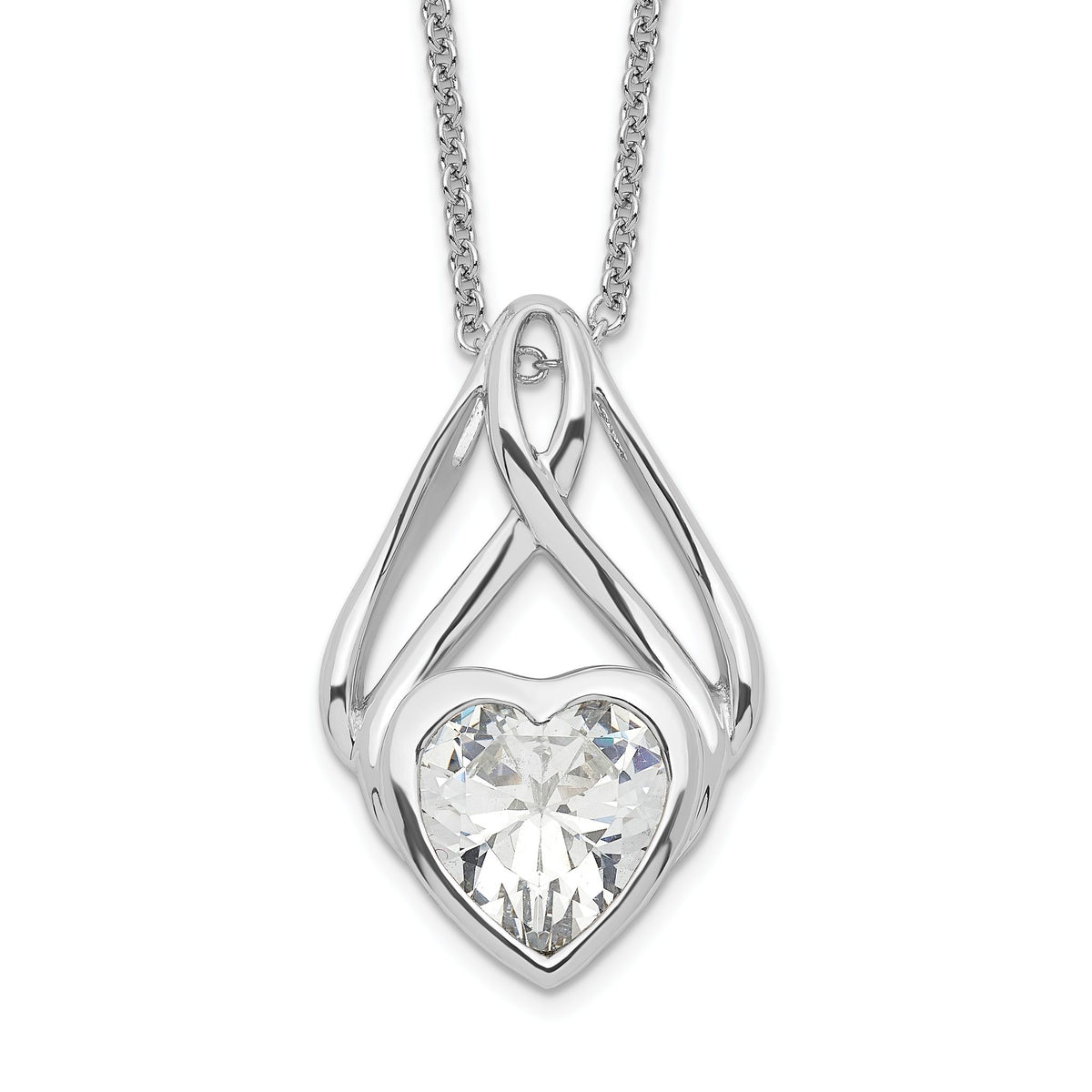 Cubic Zirconia Around My Heart Necklace in Sterling Silver, 18 Inch - Sophia Jewelers Main image
