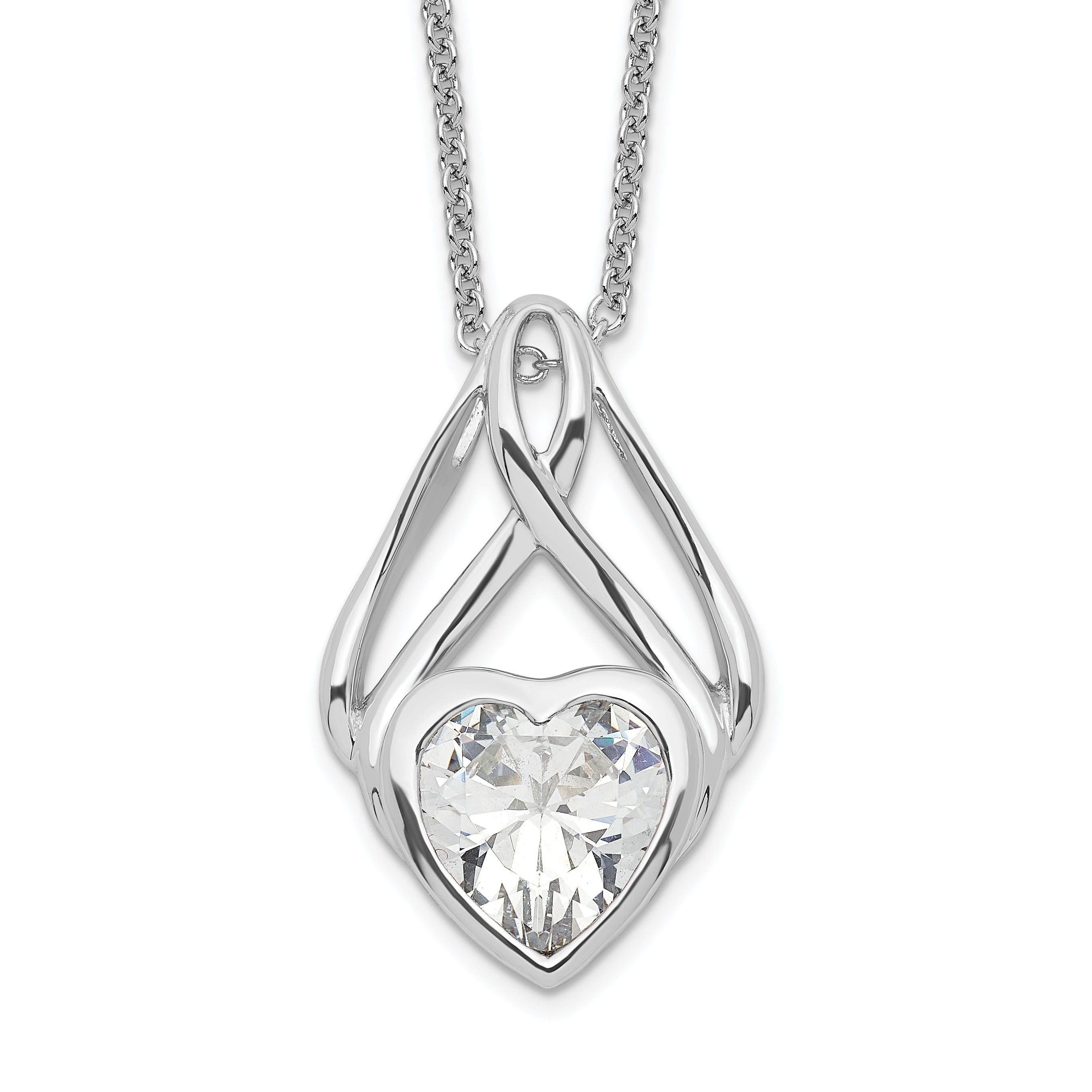 Sentimental Expressions Sterling Silver Rhodium-plated CZ Wrapped Around My Heart 18in Necklace Main image