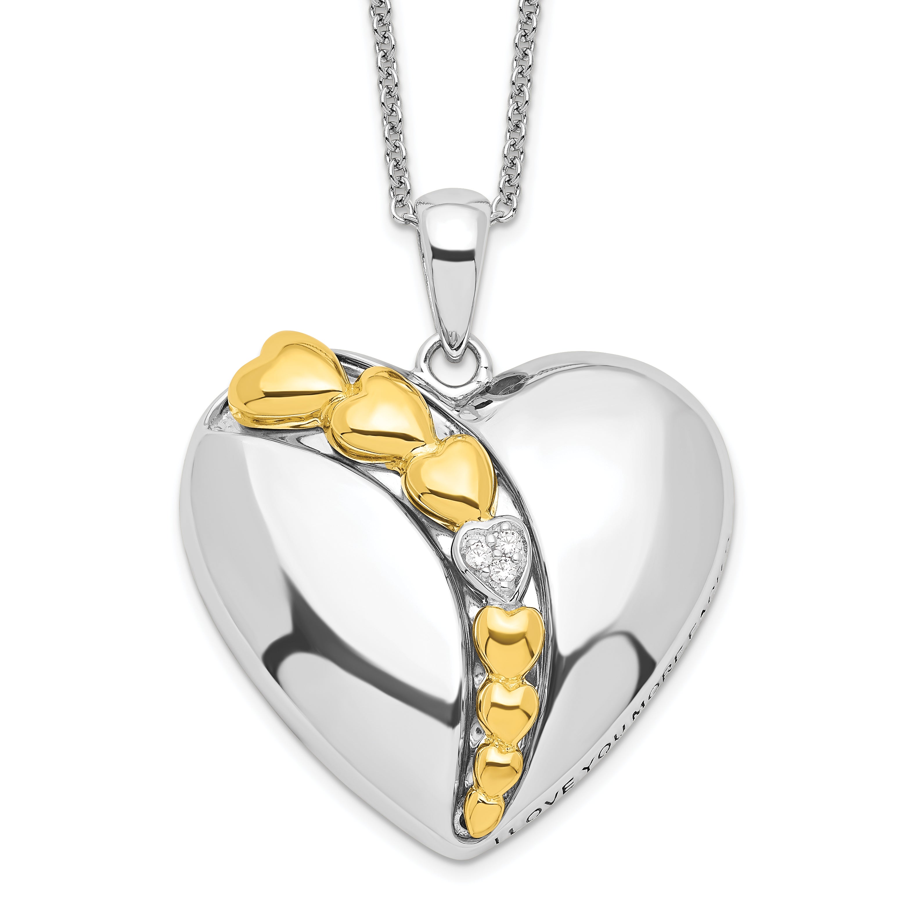 Sentimental Expressions Sterling Silver Rhodium and Gold-plated CZ I Love You More Each Day Heart 18 inch Necklace with Poem Card Main image
