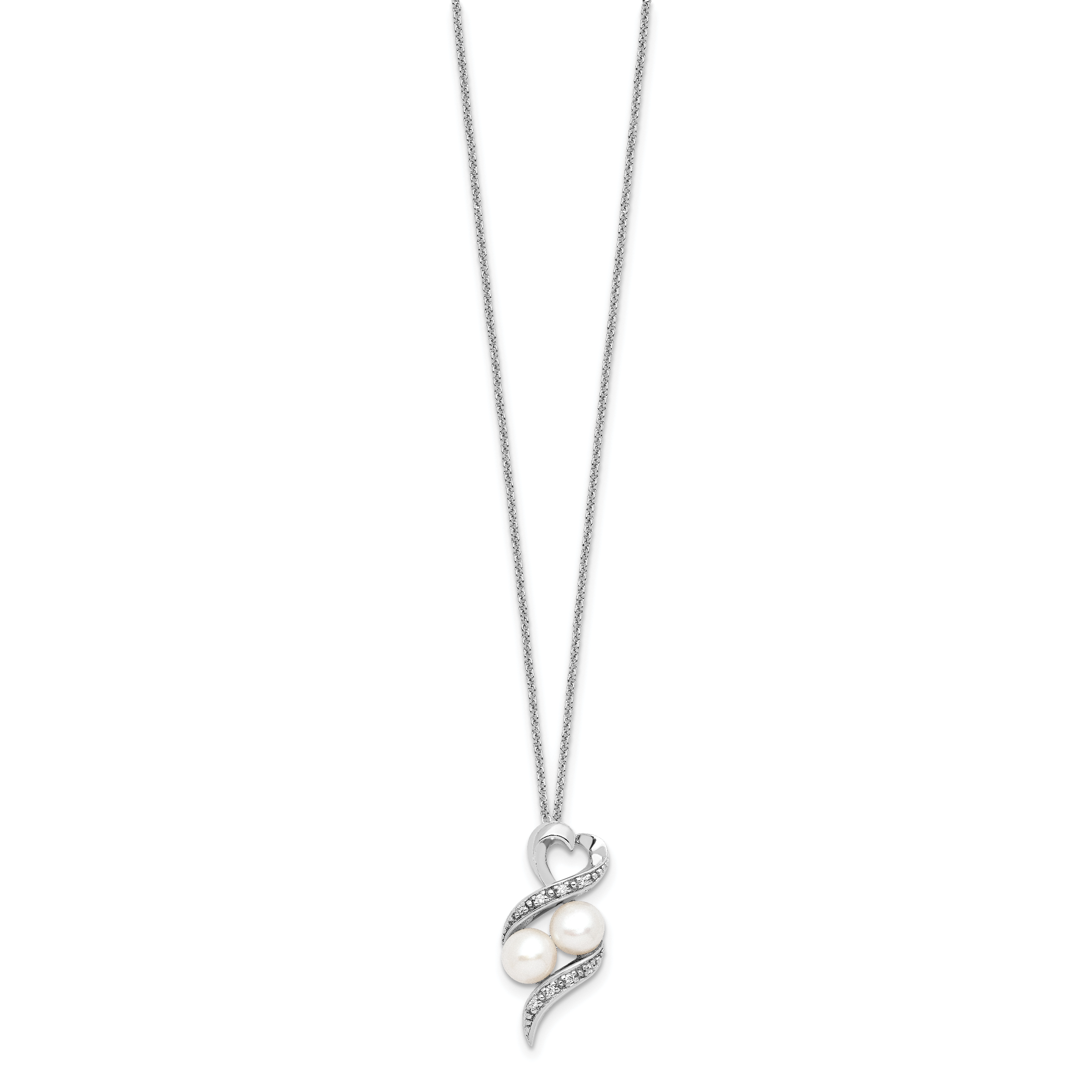 Sentimental Expressions Sterling Silver Rhodium-plated FWC Pearl CZ 2 P's in a Pod Motherhood Friendship 18in Necklace Secondary image