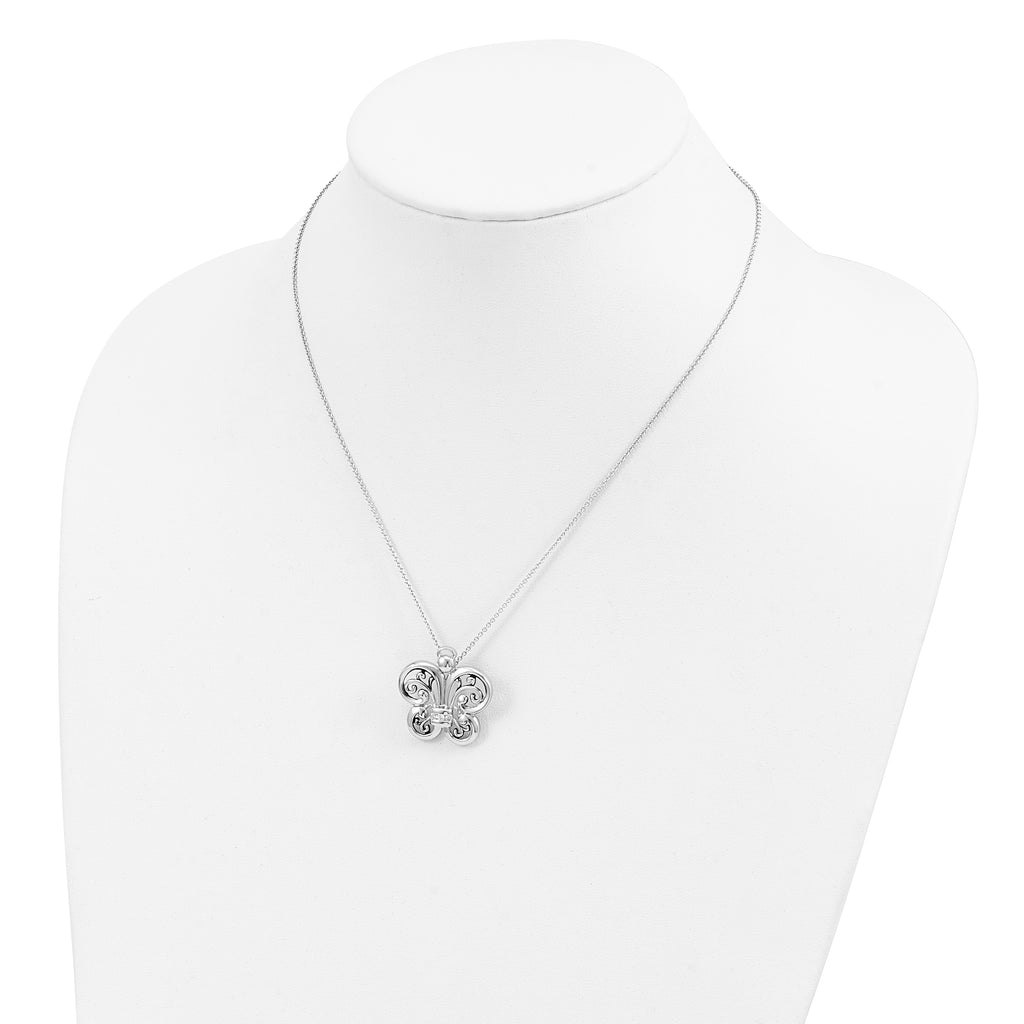 Sentimental Expressions Sterling Silver Rhodium-plated Antiqued CZ Angel of Courage 18in Necklace