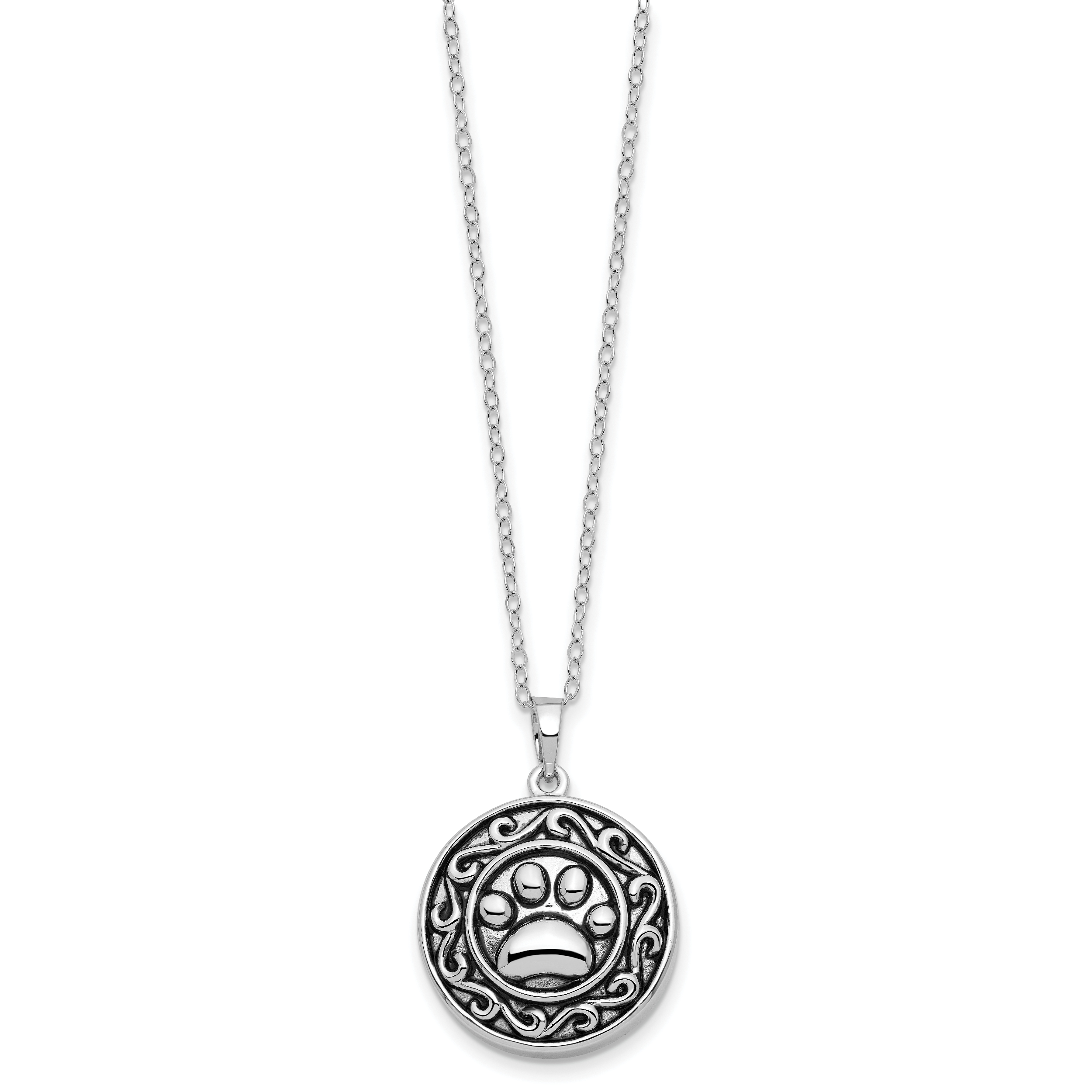 Sentimental Expressions Sterling Silver Rhodium-plated Antiqued Paw Ash Holder 18 Inch Necklace Secondary image