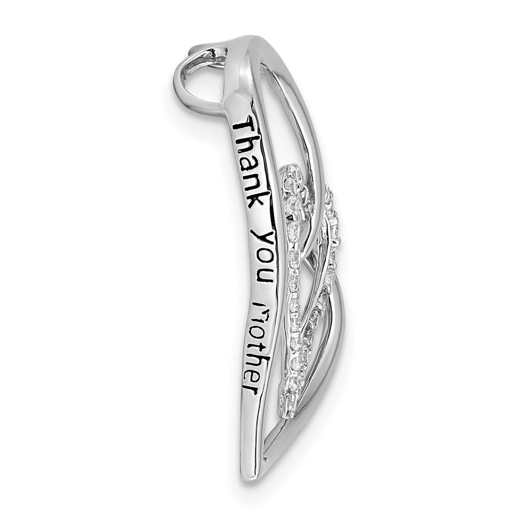 Sentimental Expressions Sterling Silver Rhodium-plated Antiqued CZ Thank You Mother 18in Hearts Necklace