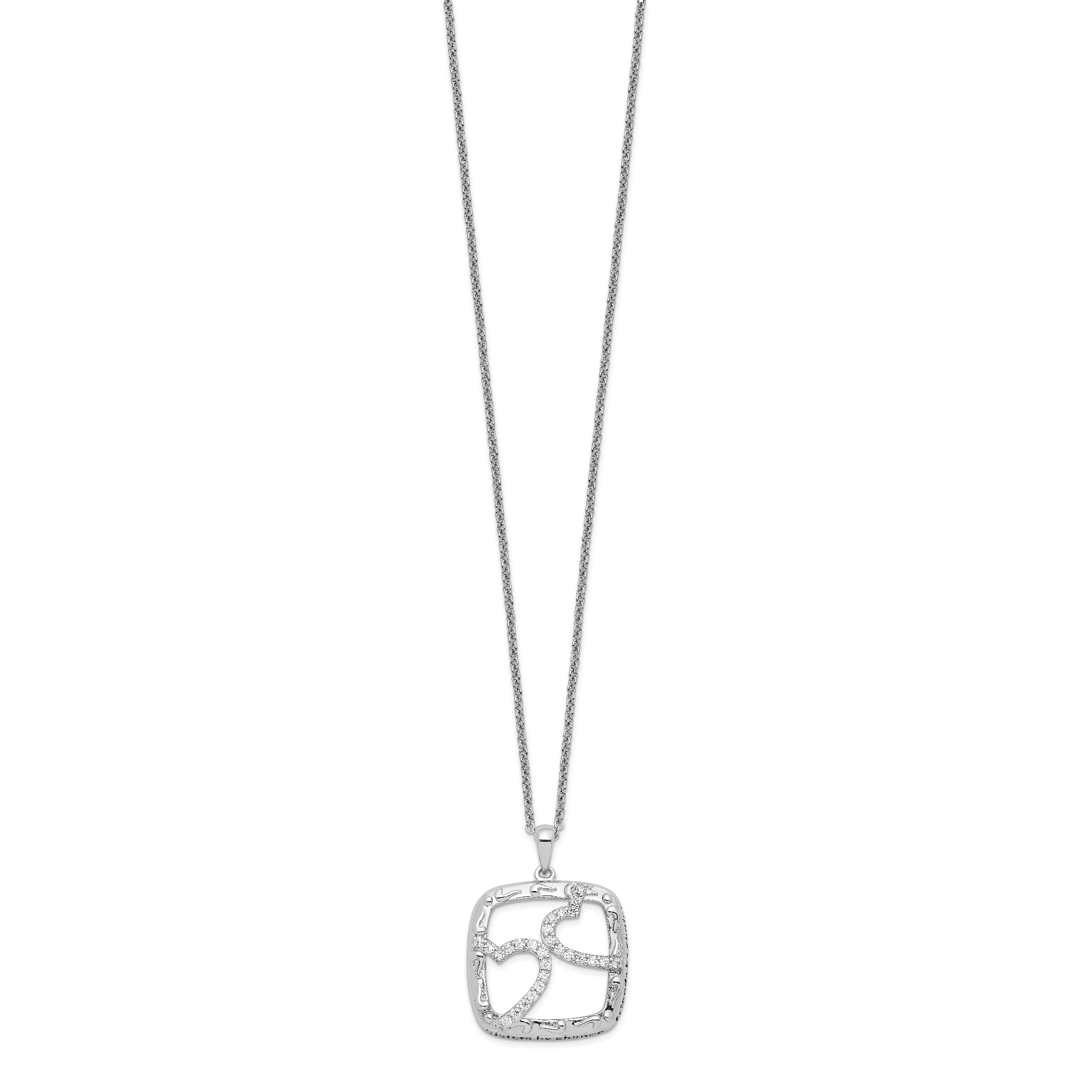 Sentimental Expressions Sterling Silver Rhodium-plated Antiqued CZ Sisters By Chance 18in Hearts Necklace Secondary image