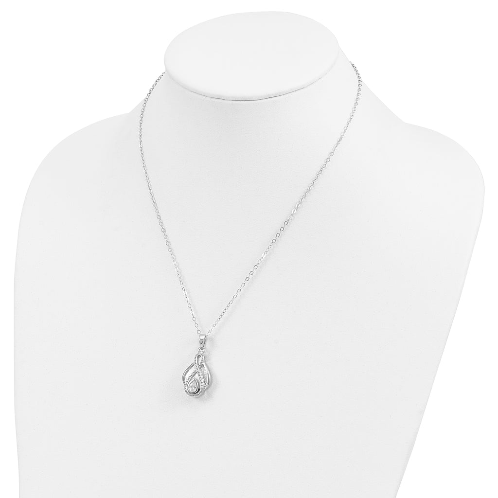 Sentimental Expressions Sterling Silver Rhodium-plated CZ Tear Of Strength Ash Holder 18 Inch Necklace